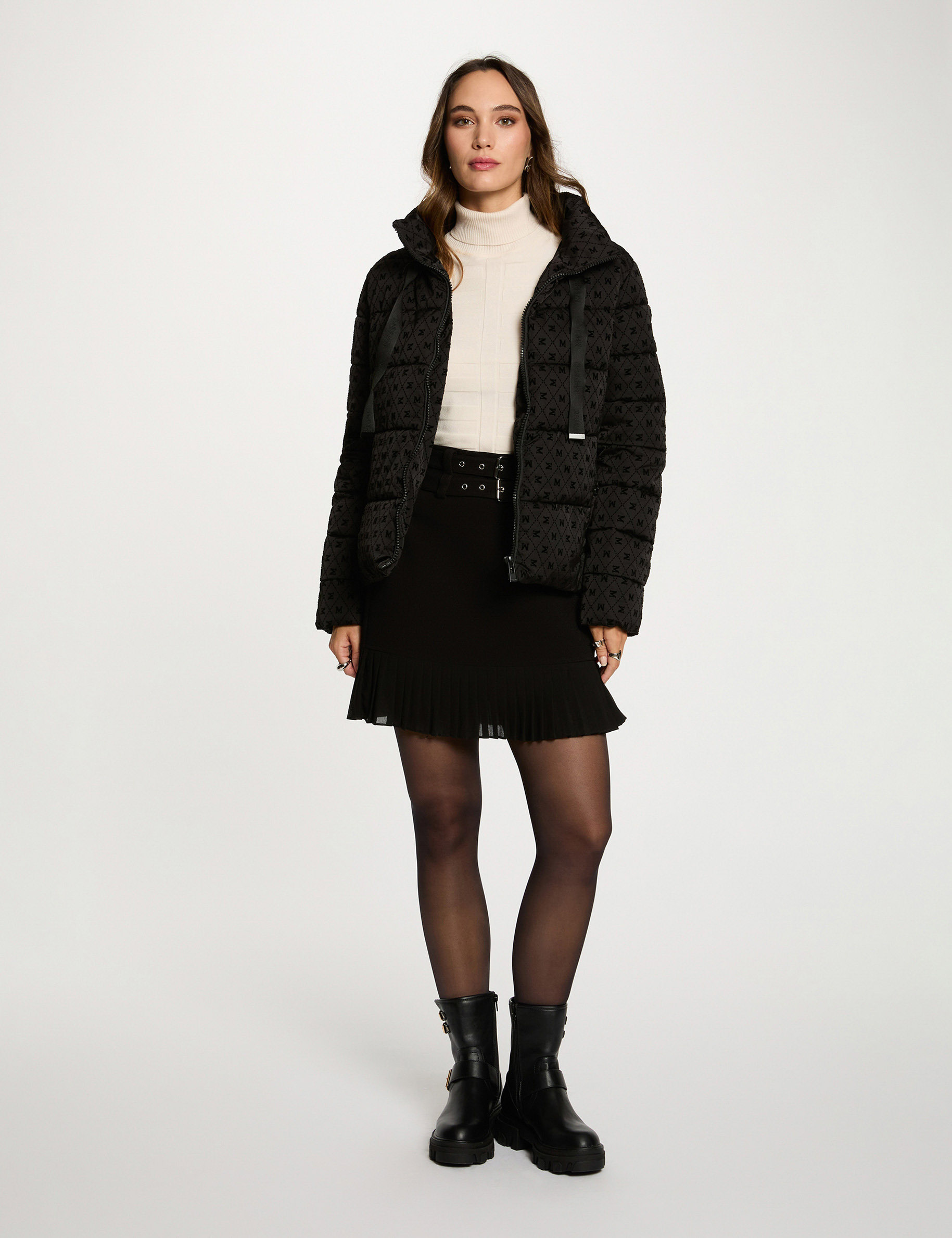 Doudoune courte col montant noir femme