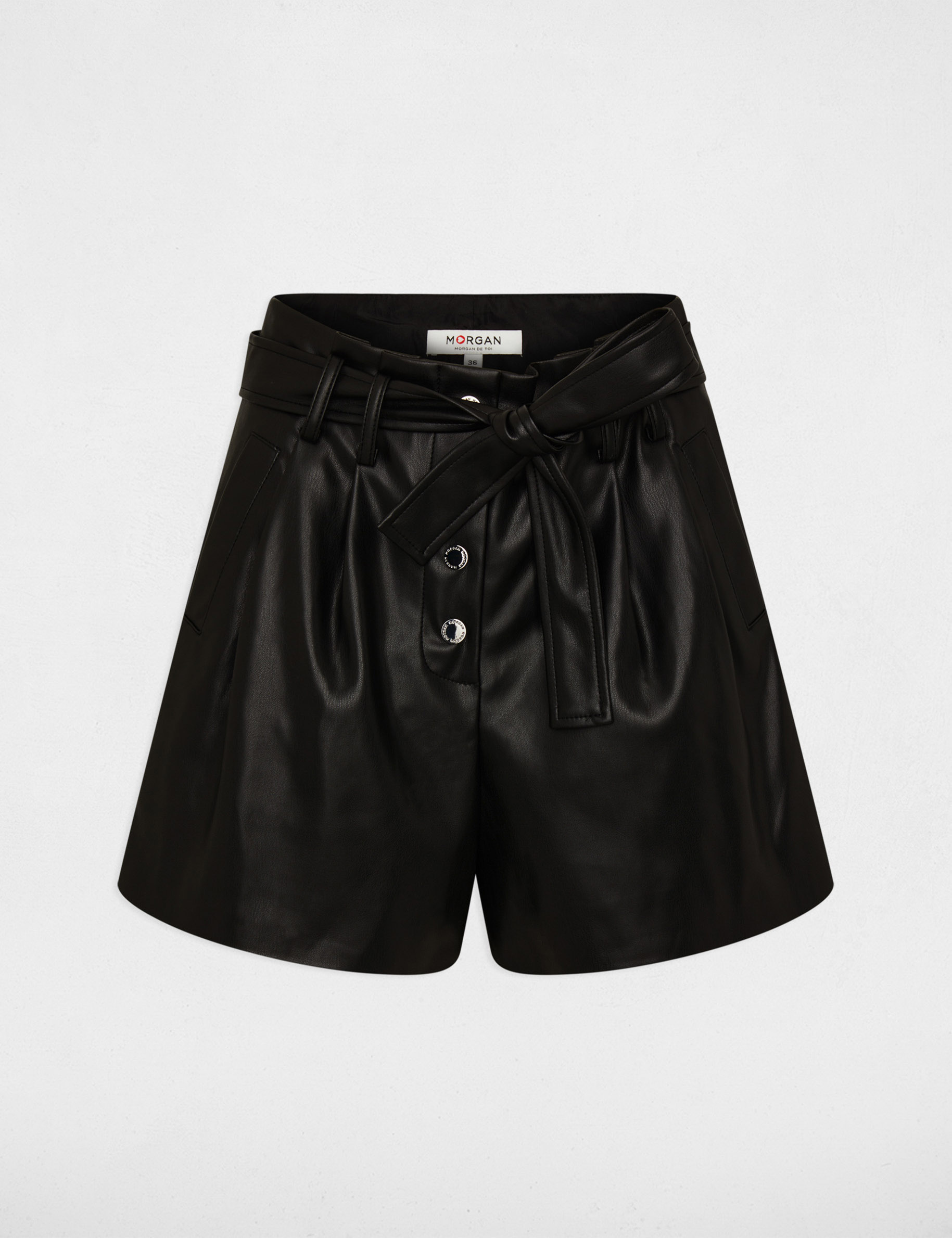 Short paperbag simili cuir noir femme