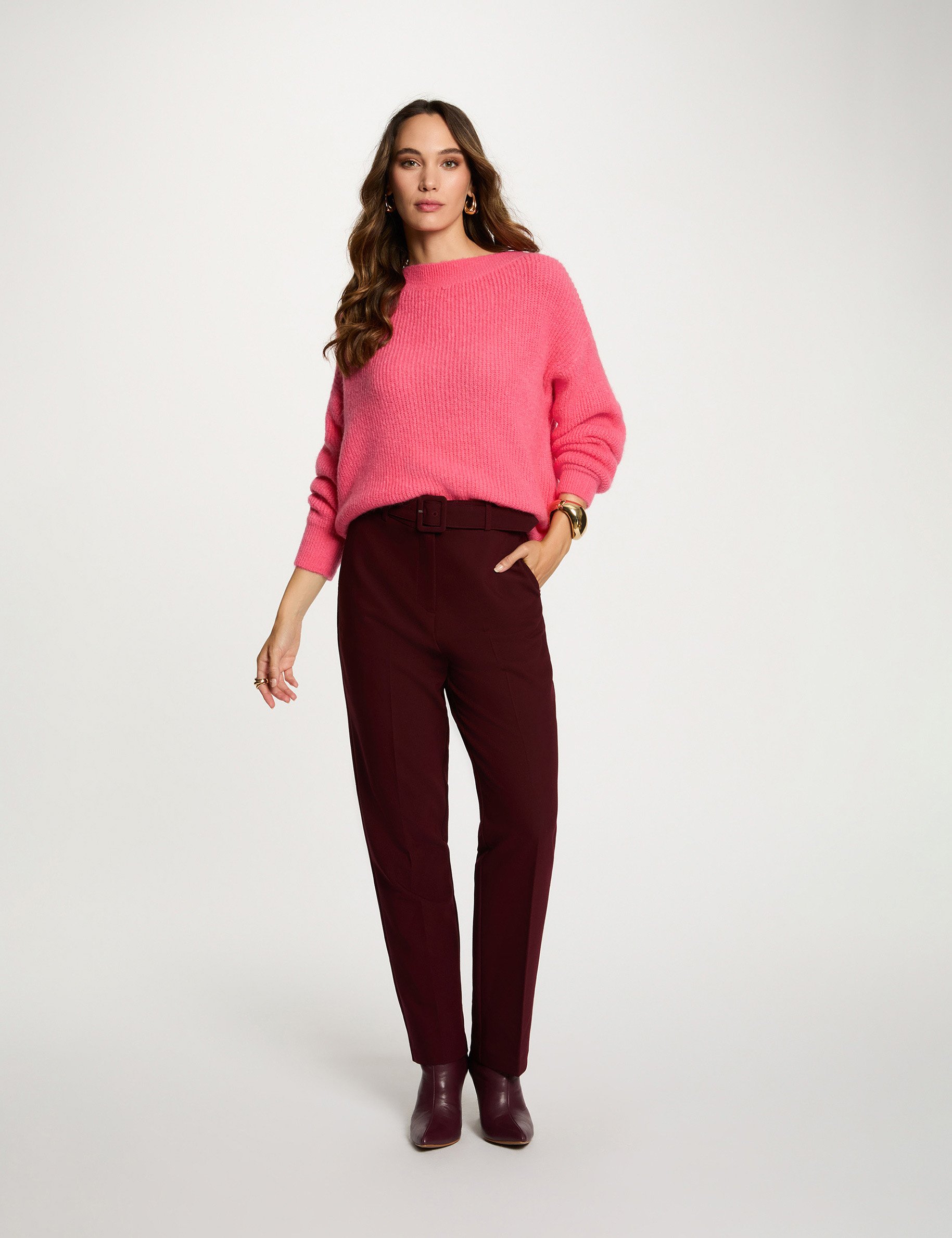 ronde hals trui fuchsia roze vrouw Ronde hals trui fuchsia roze vrouw