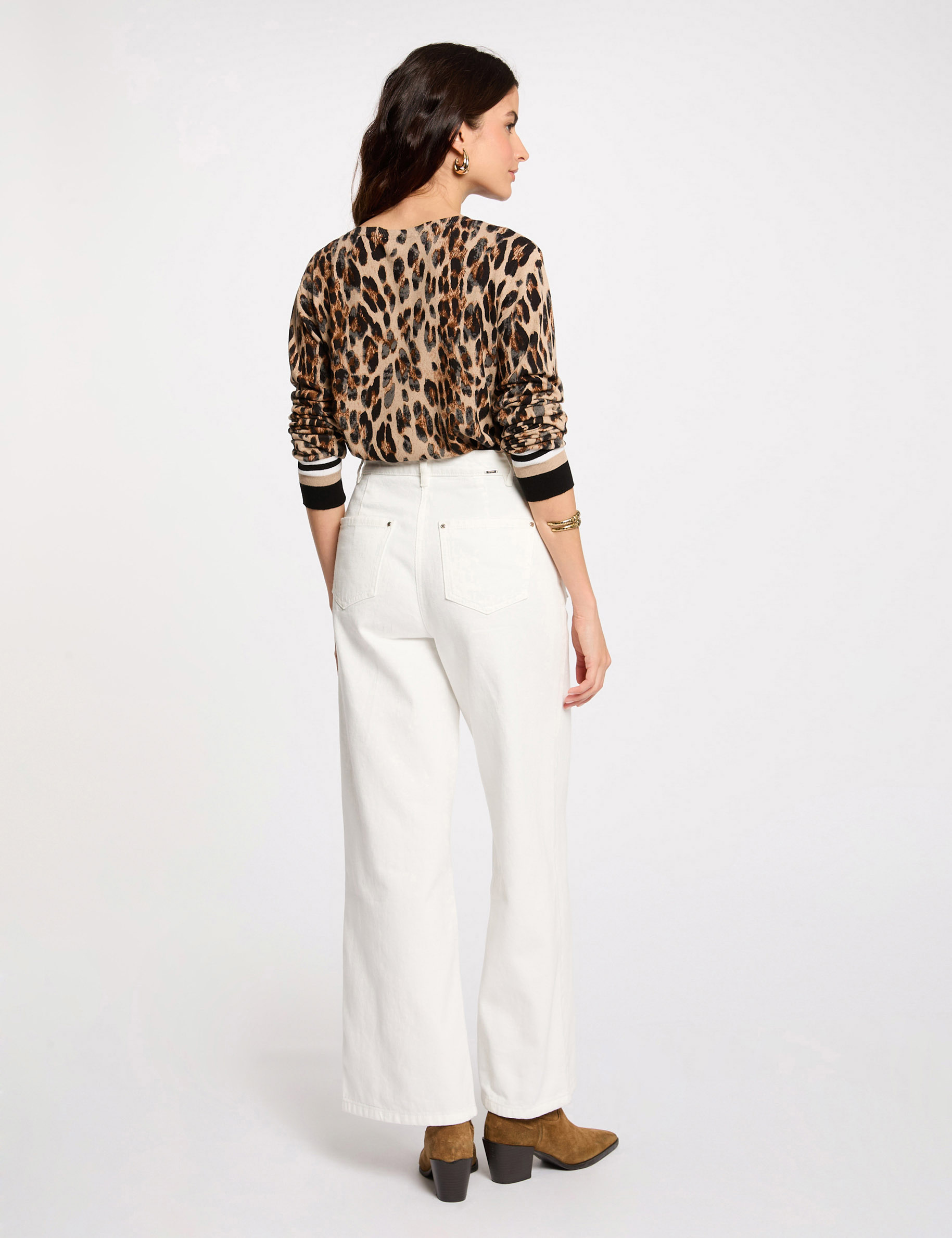 pull col rond imprime leopard multicolore femme Pull col rond imprimé léopard multicolore femme