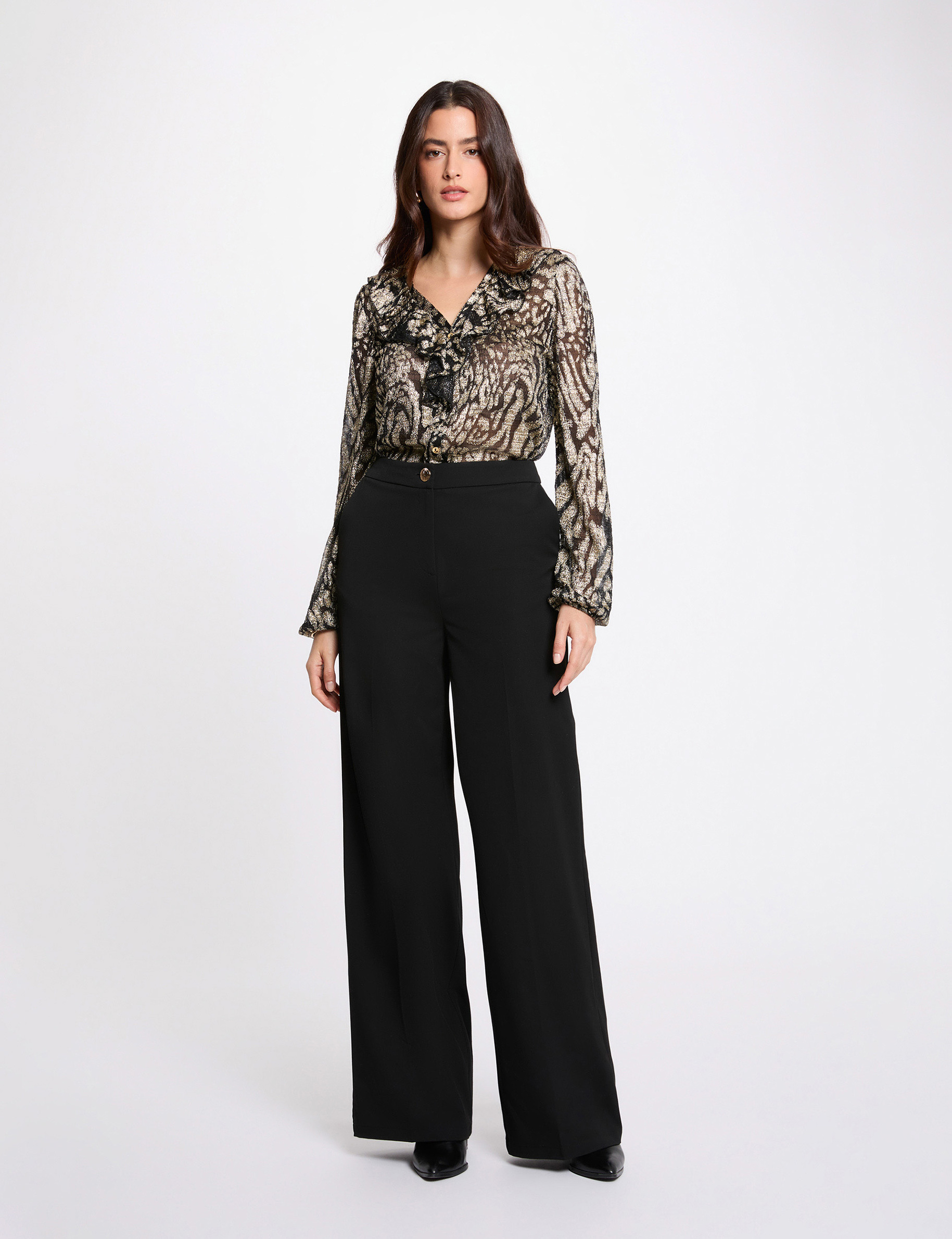 T-shirt manches longues col v jaune or femme