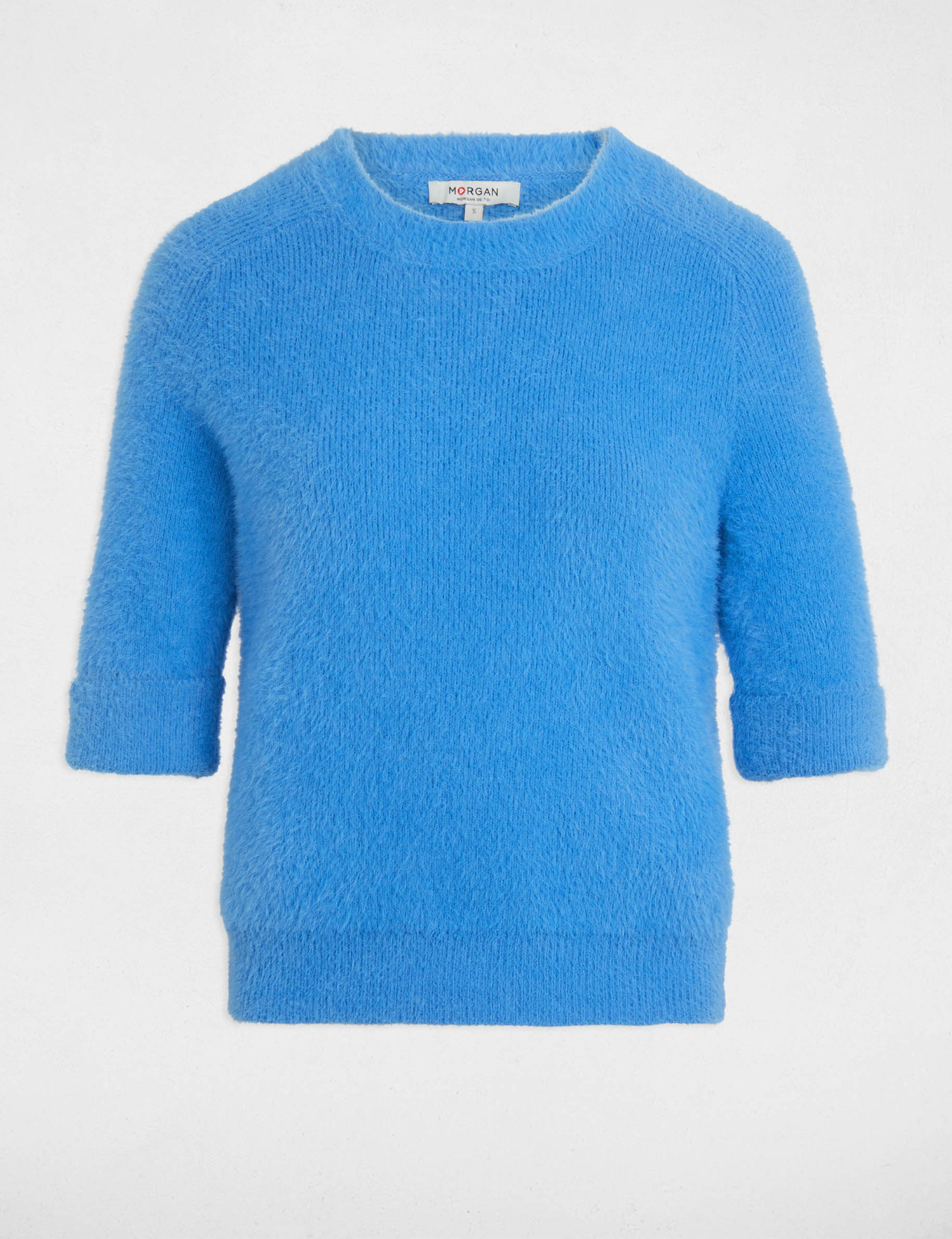 Pull manches courtes bleu femme
