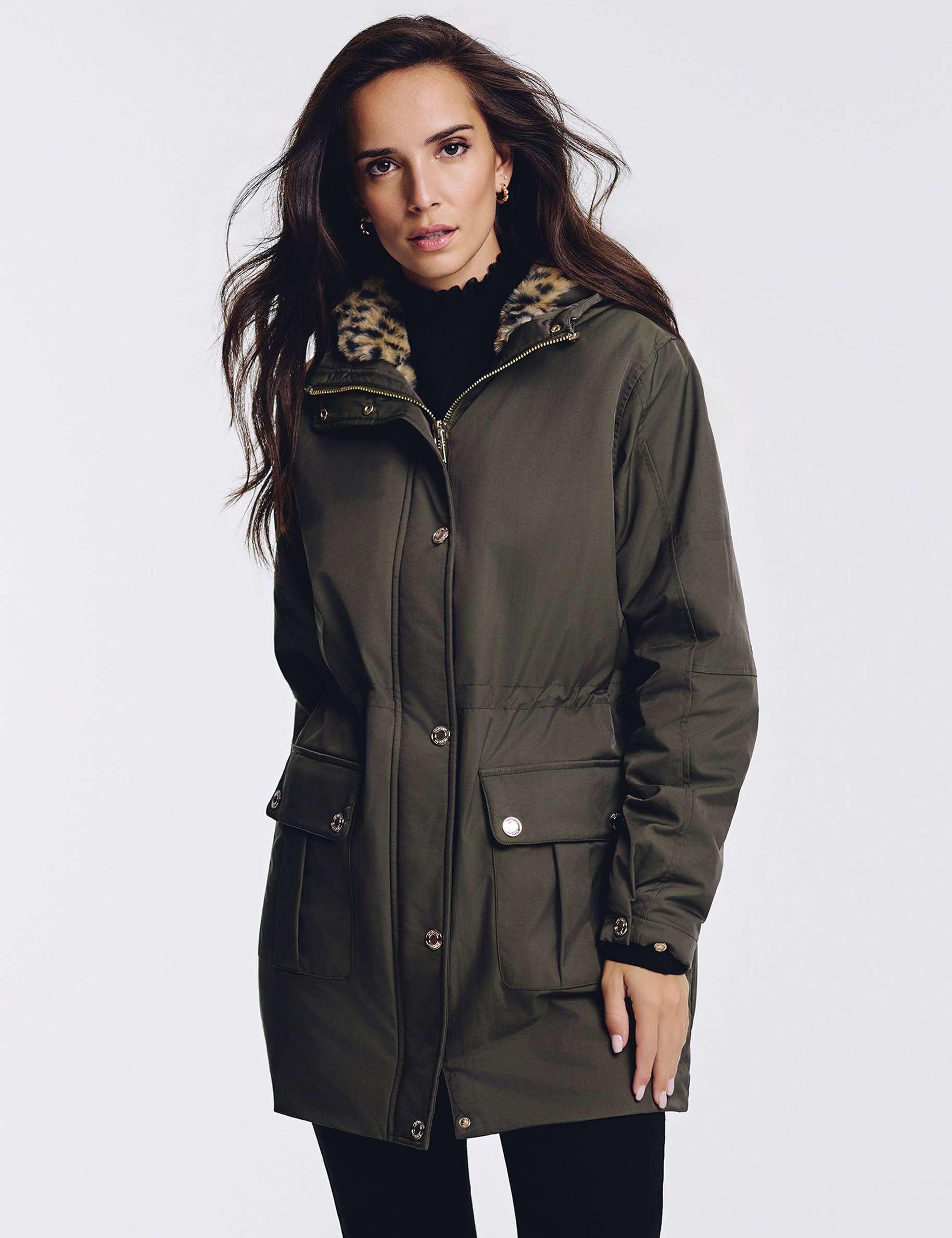 Lange parka met imitatiebont brons vrouw