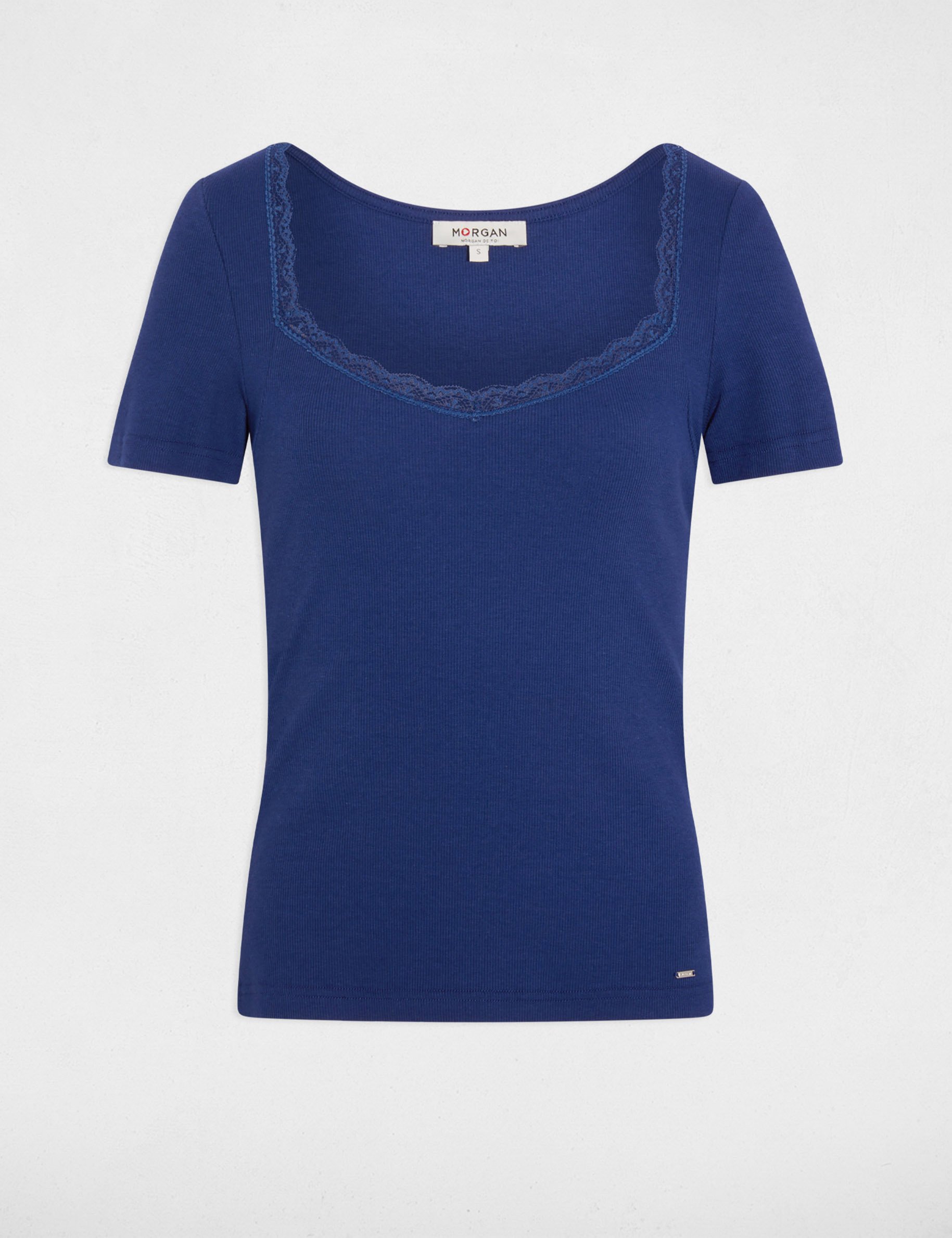 T-shirt cintr&eacute; col coeur bleu marine femme