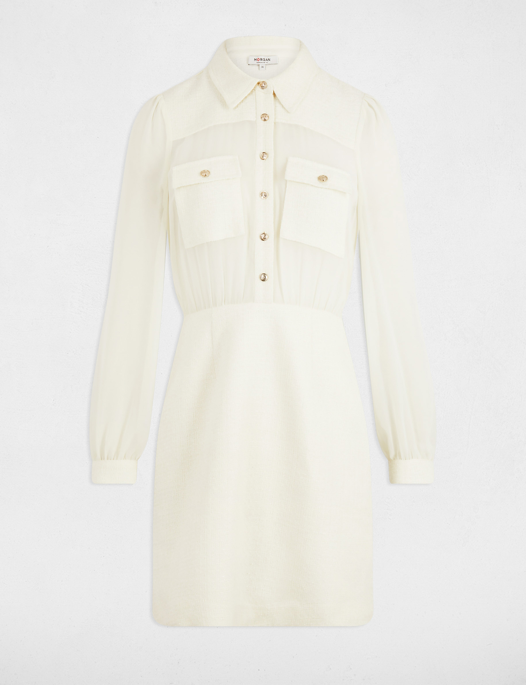 korte tweed jurk ecru vrouw Korte tweed jurk ecru vrouw