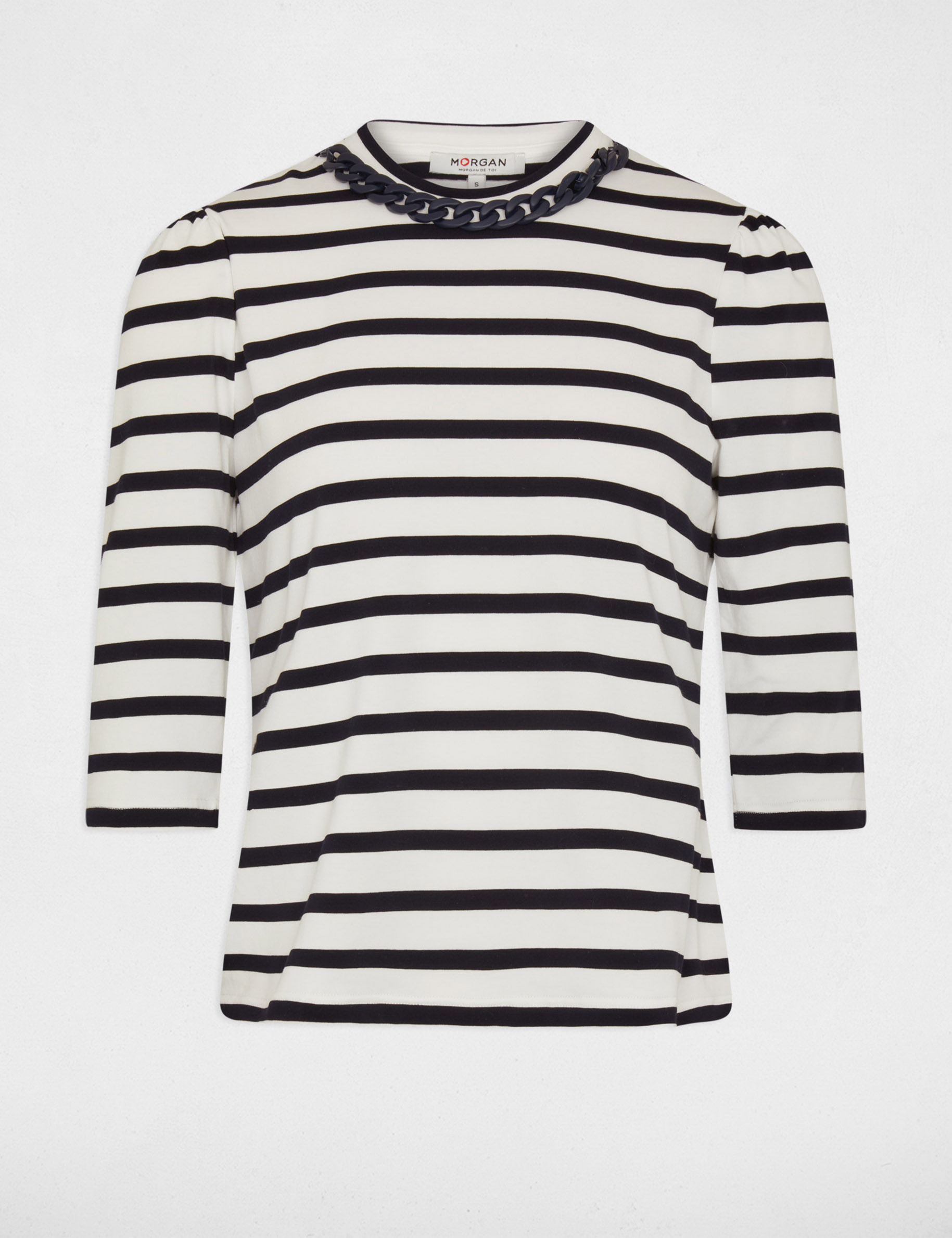 T-shirt manches 3/4 rayures ecru femme