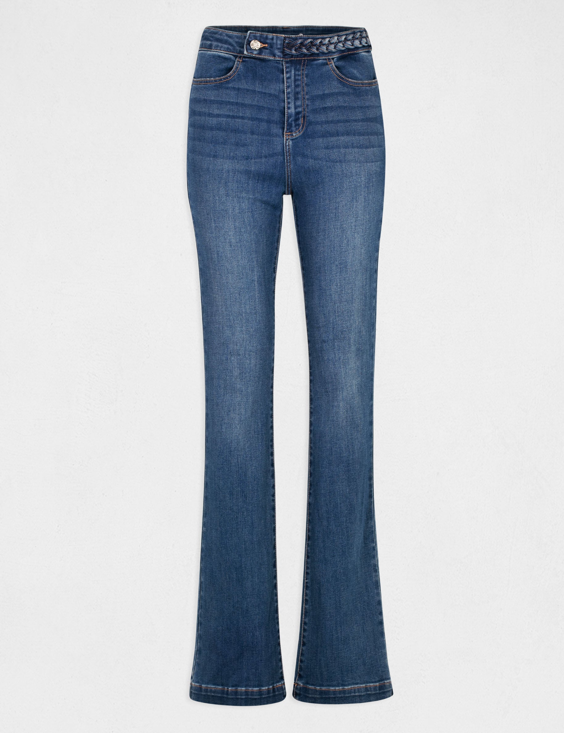 Rechte jeans met gevlochten details stone washed denim vrouw