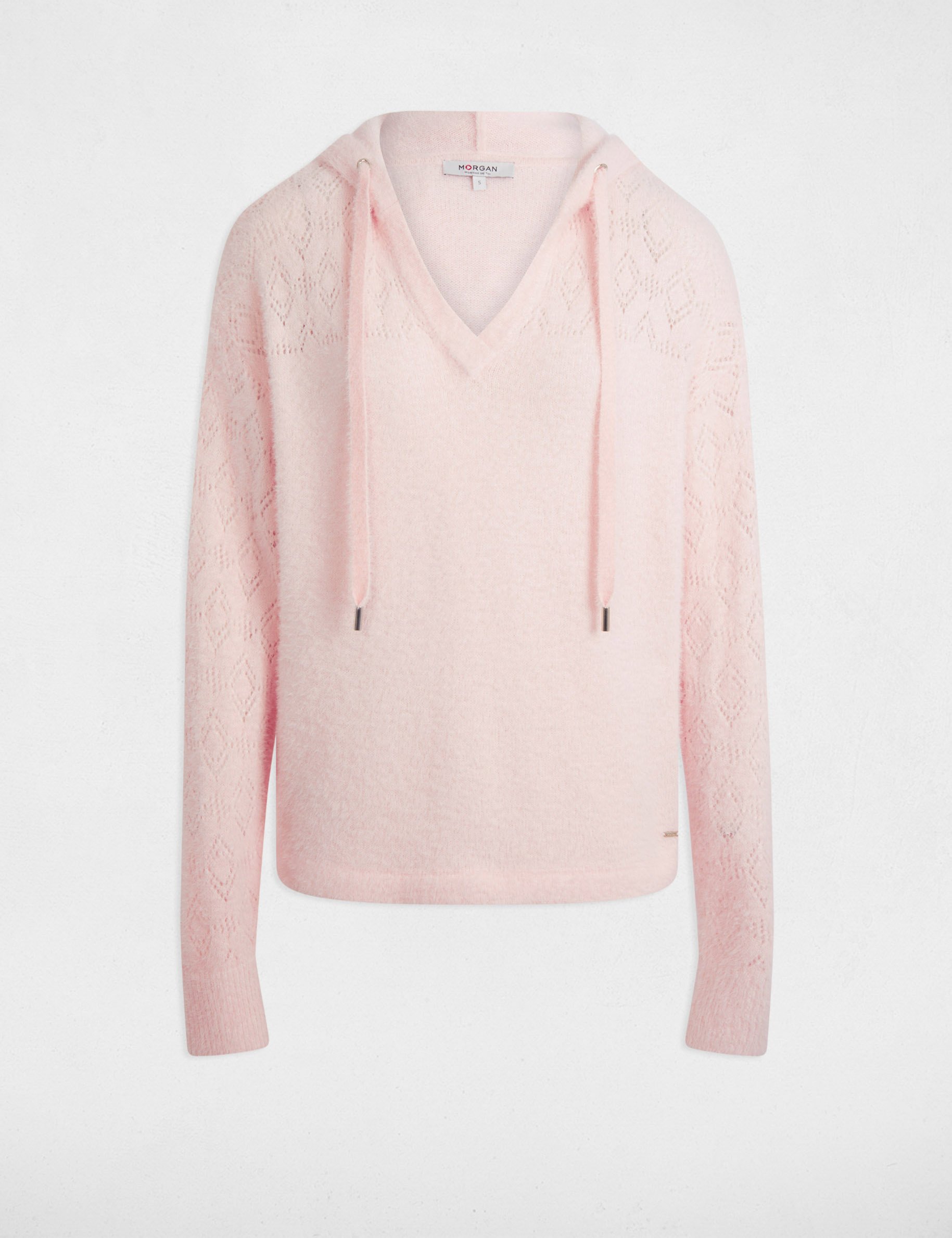 Pull à capuche rose clair femme