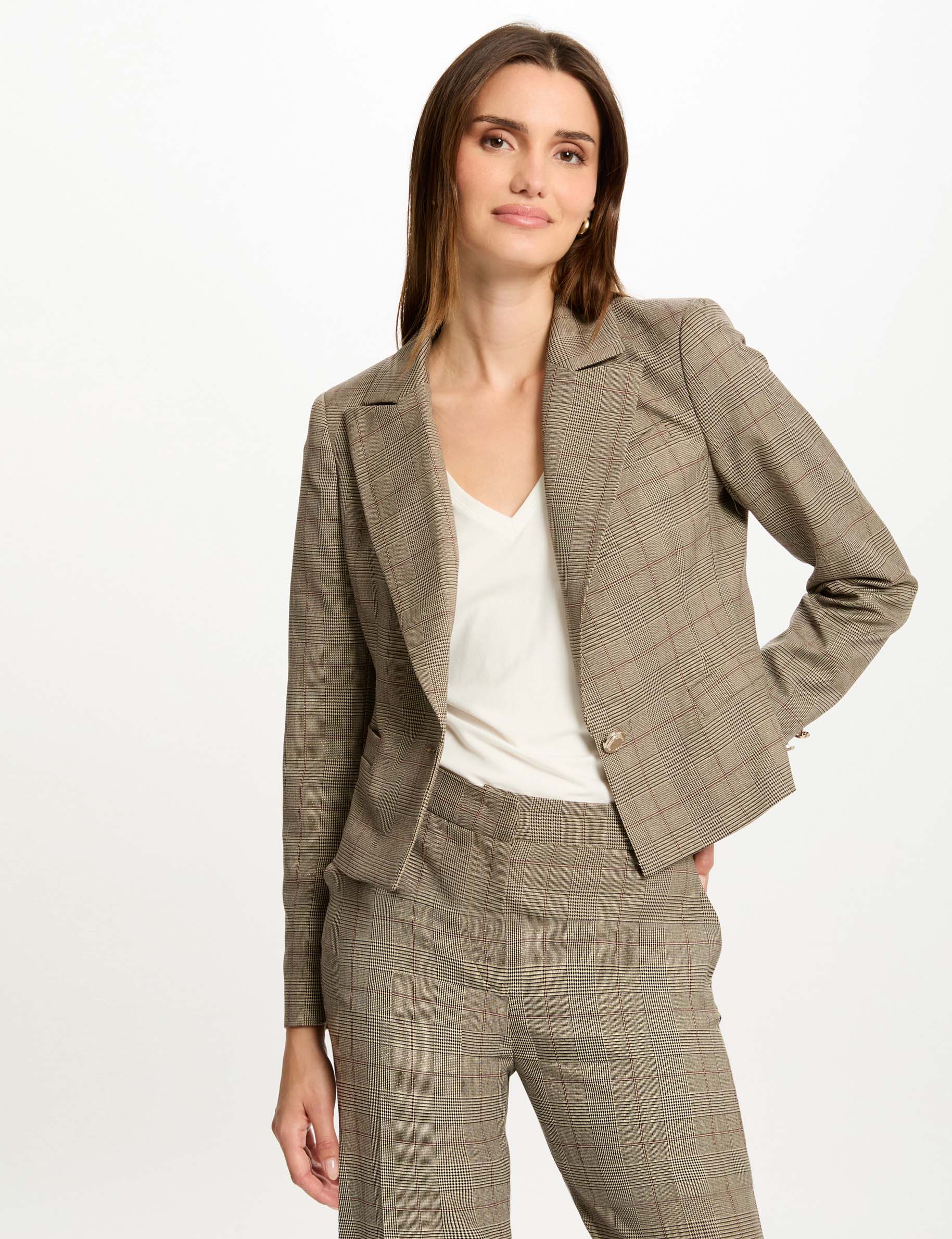 getailleerde geruite blazer meerkleurig vrouw Getailleerde geruite blazer meerkleurig vrouw