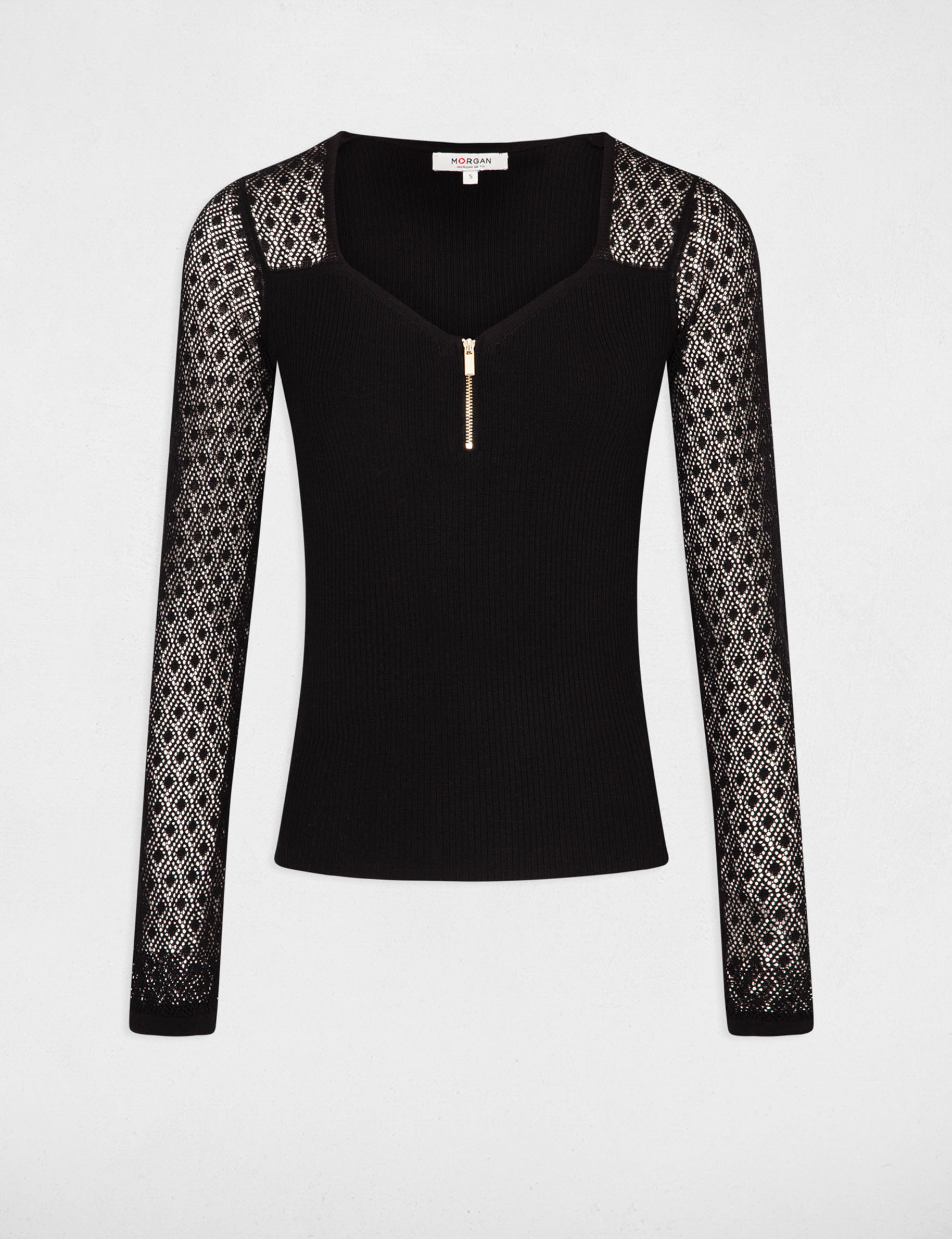 Pull manches ajour&eacute;es noir femme