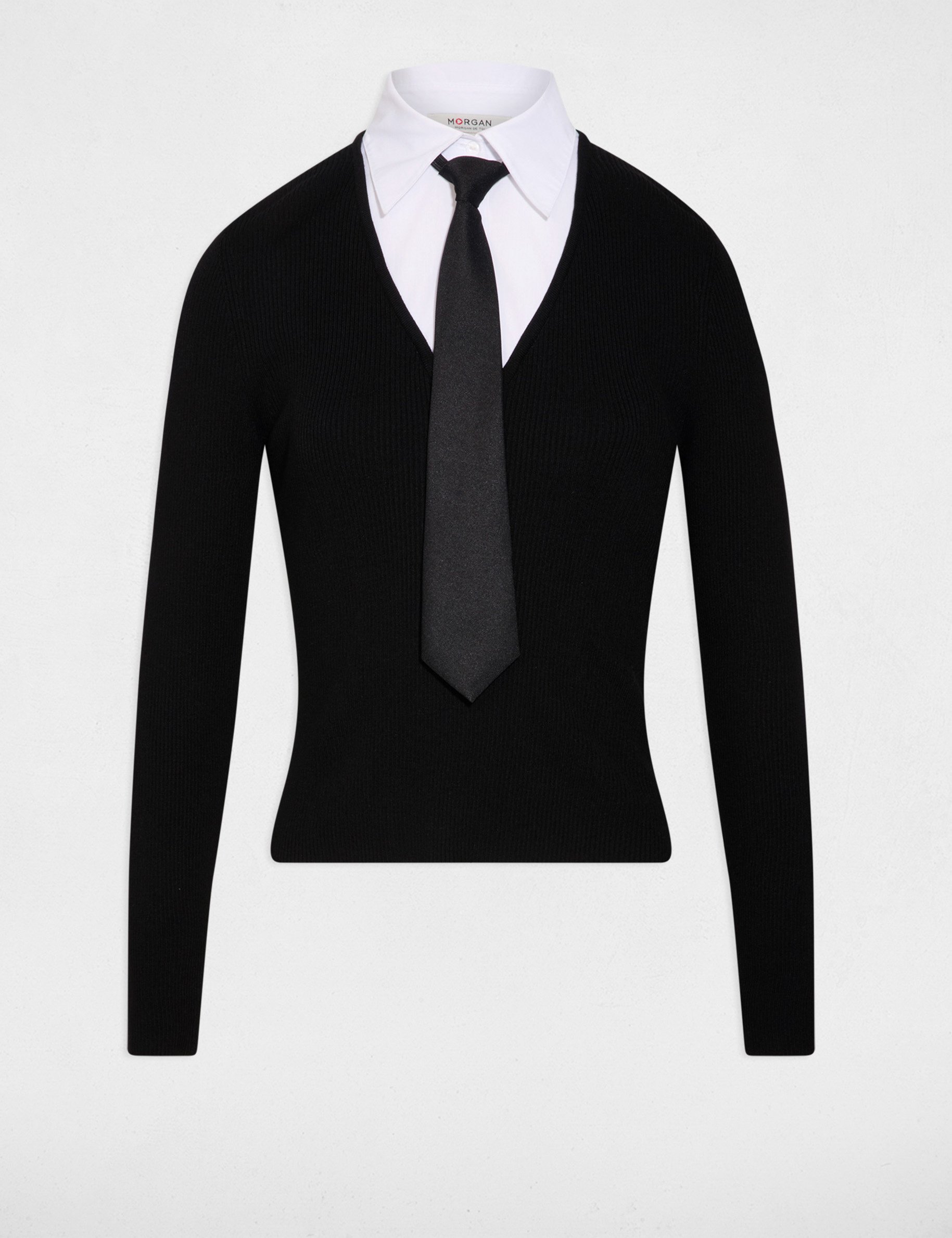 2-in-1 trui met omgeslagen kraag zwart vrouw