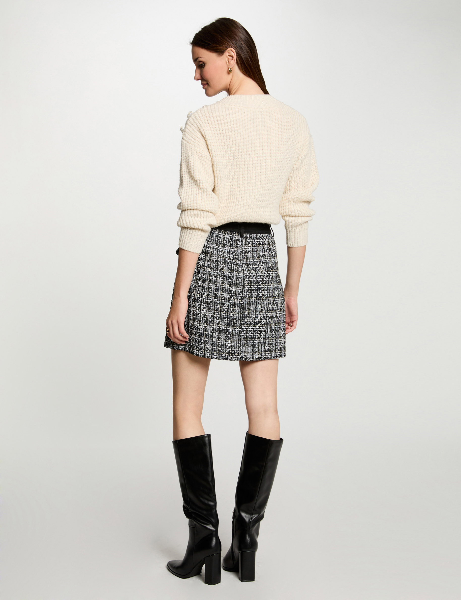 pull col rond et boutons ivoire femme Pull col rond et boutons ivoire femme