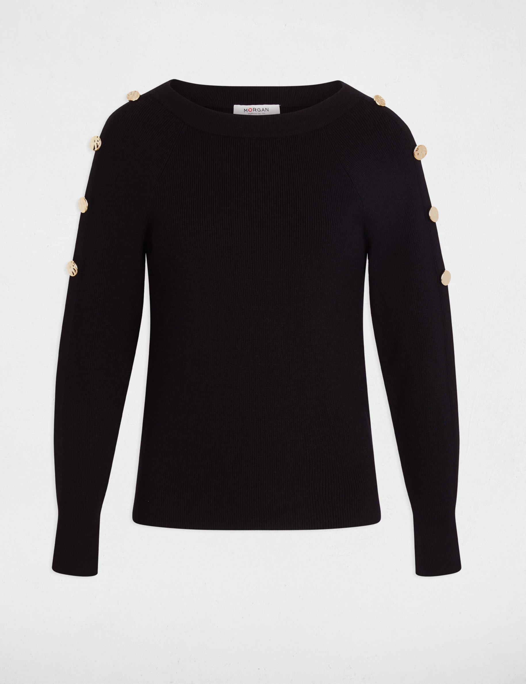 Pull col bateau noir femme