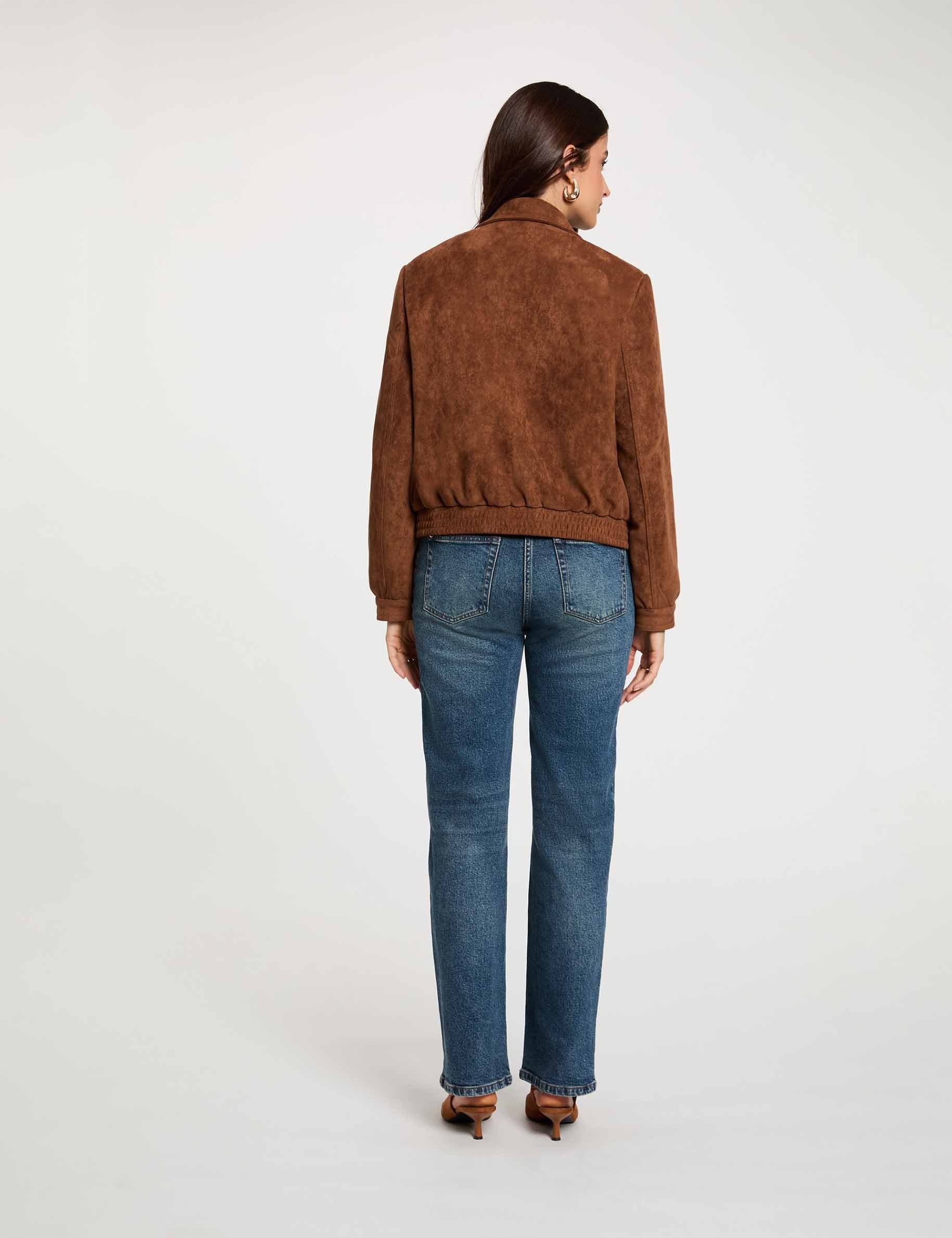 Blouson su&eacute;dine marron cognac femme