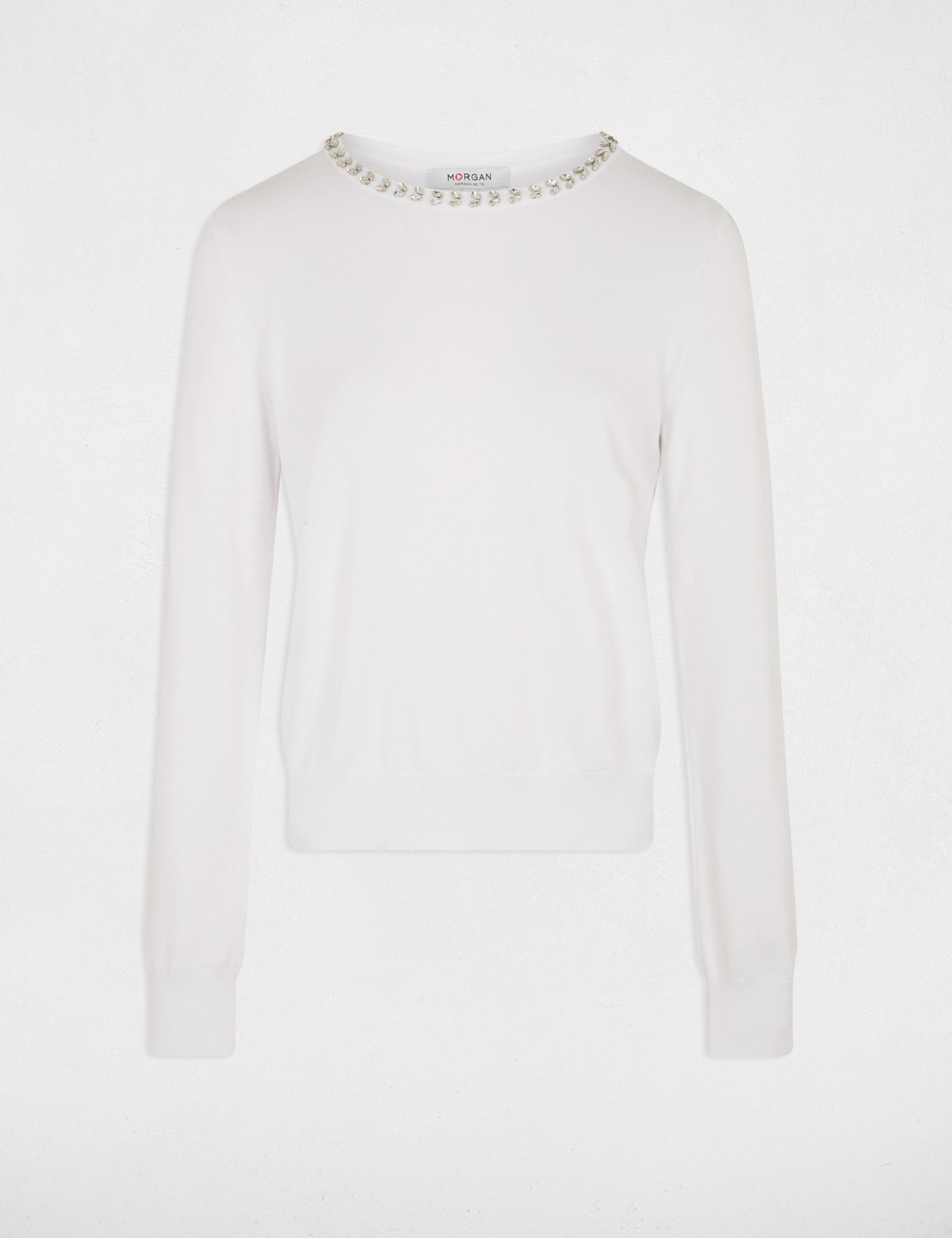 Pull ajusté strass blanc femme
