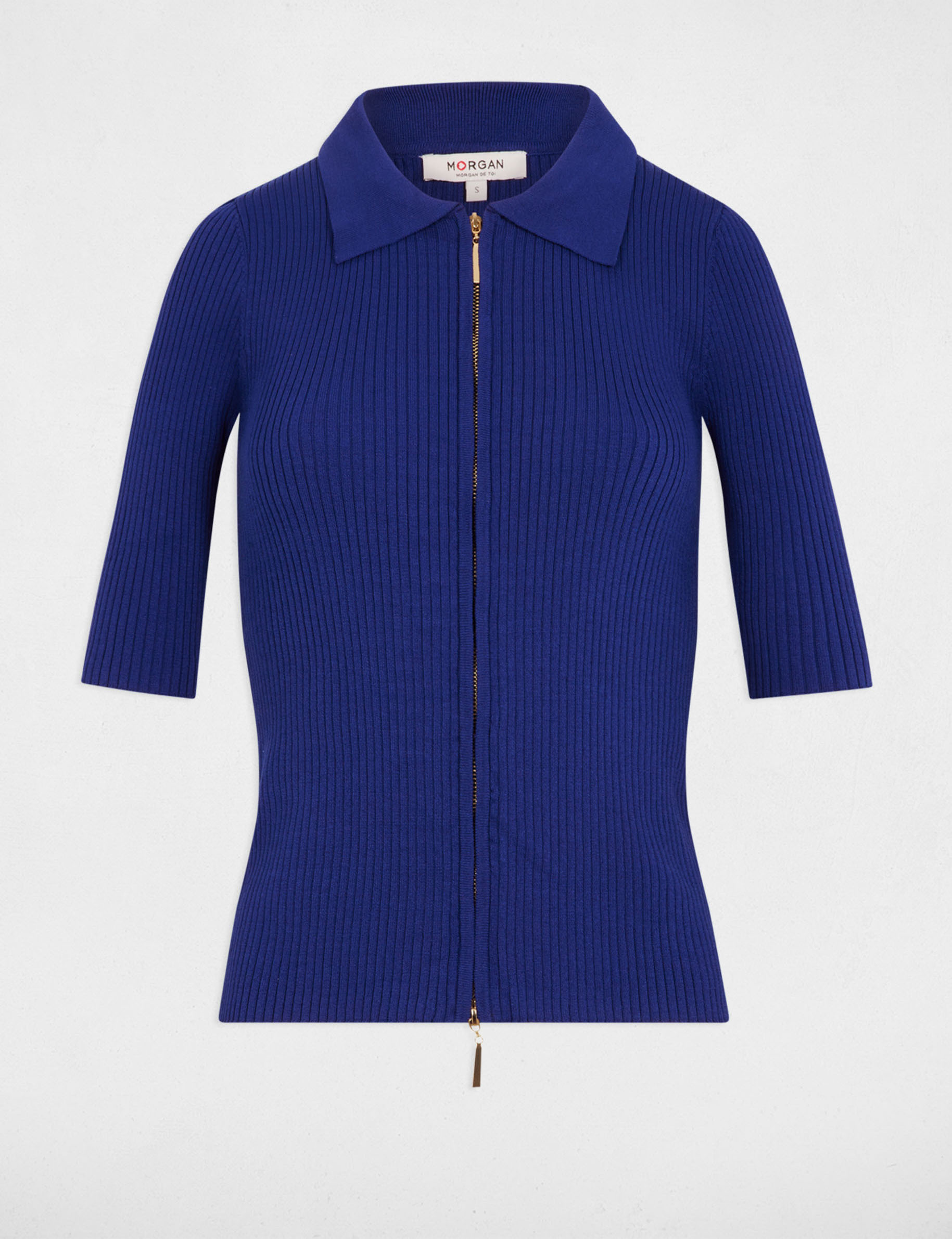 Gilet manches 3/4 bleu pétrole femme