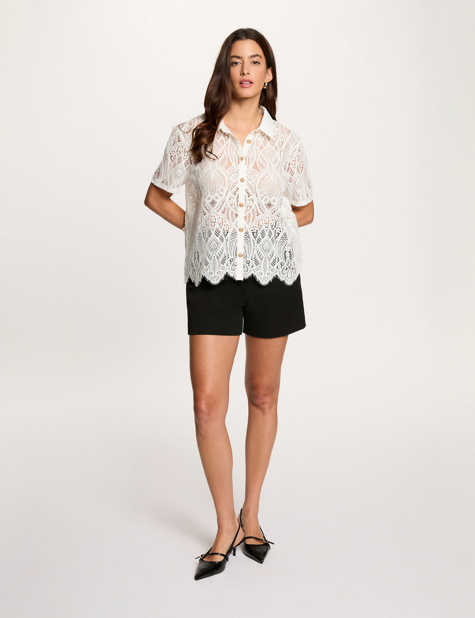 Kant blouse met reverskraag helder wit vrouw