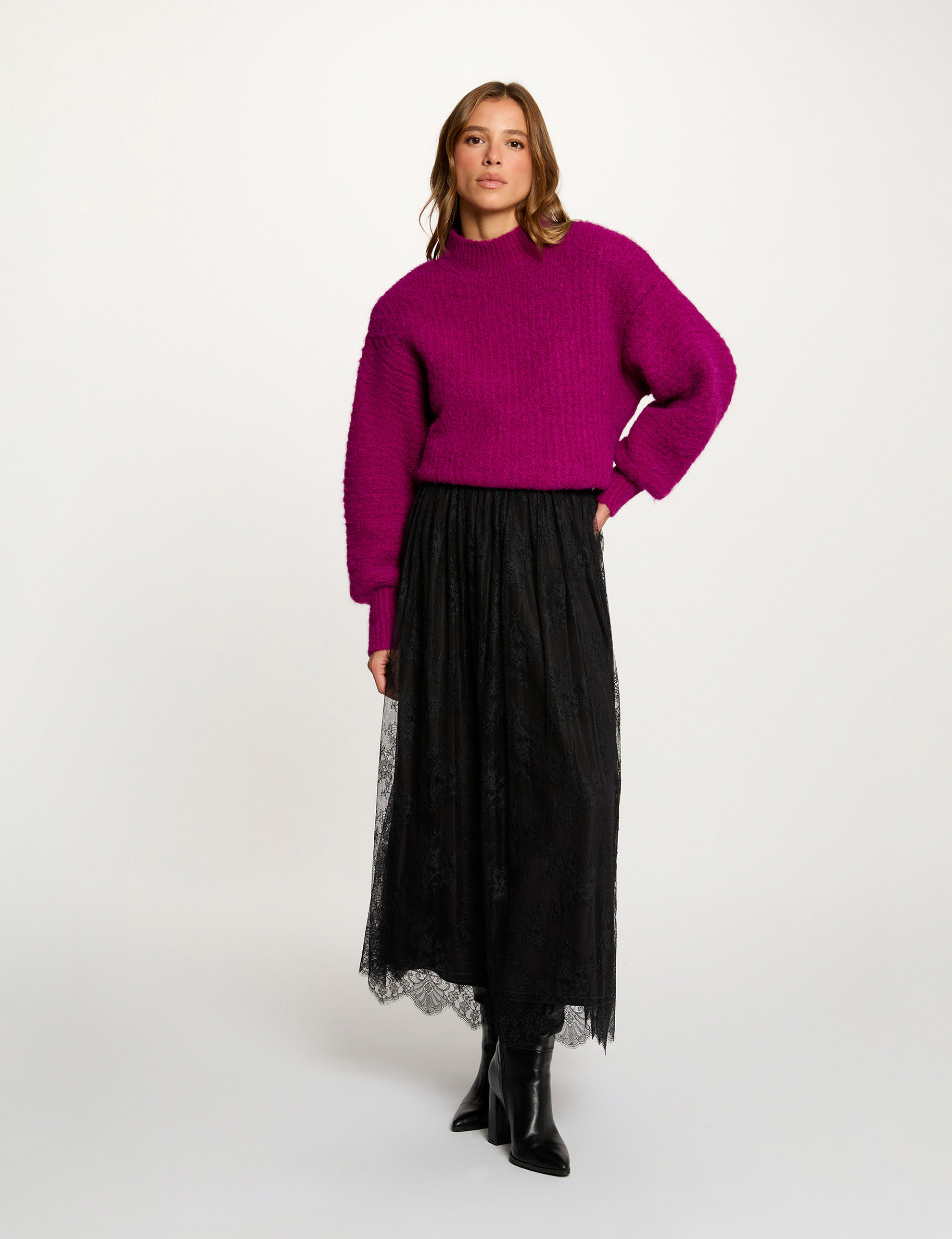 pull oversize col montant violet femme Pull oversize col montant violet femme