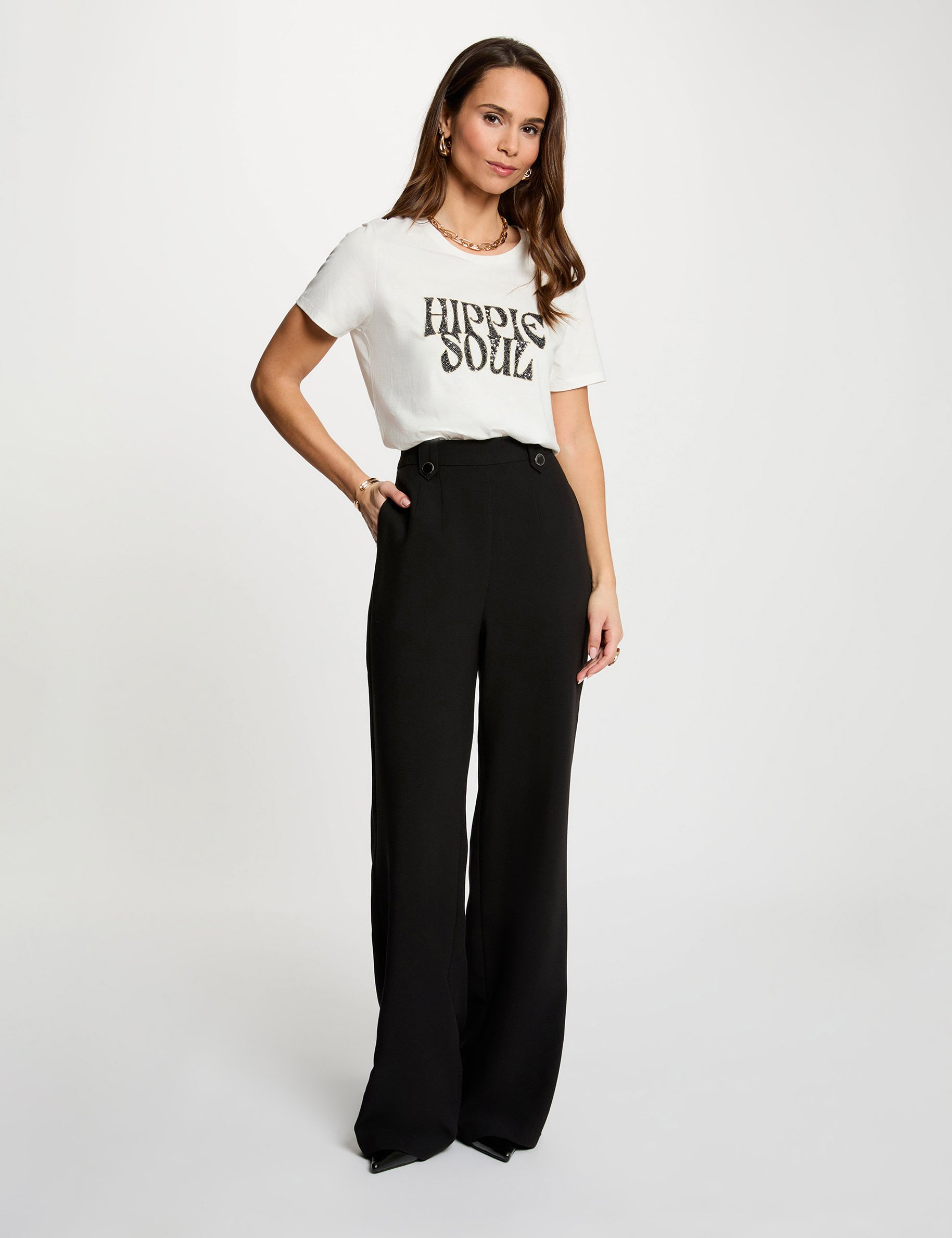 Hoge taille brede broek zwart vrouw