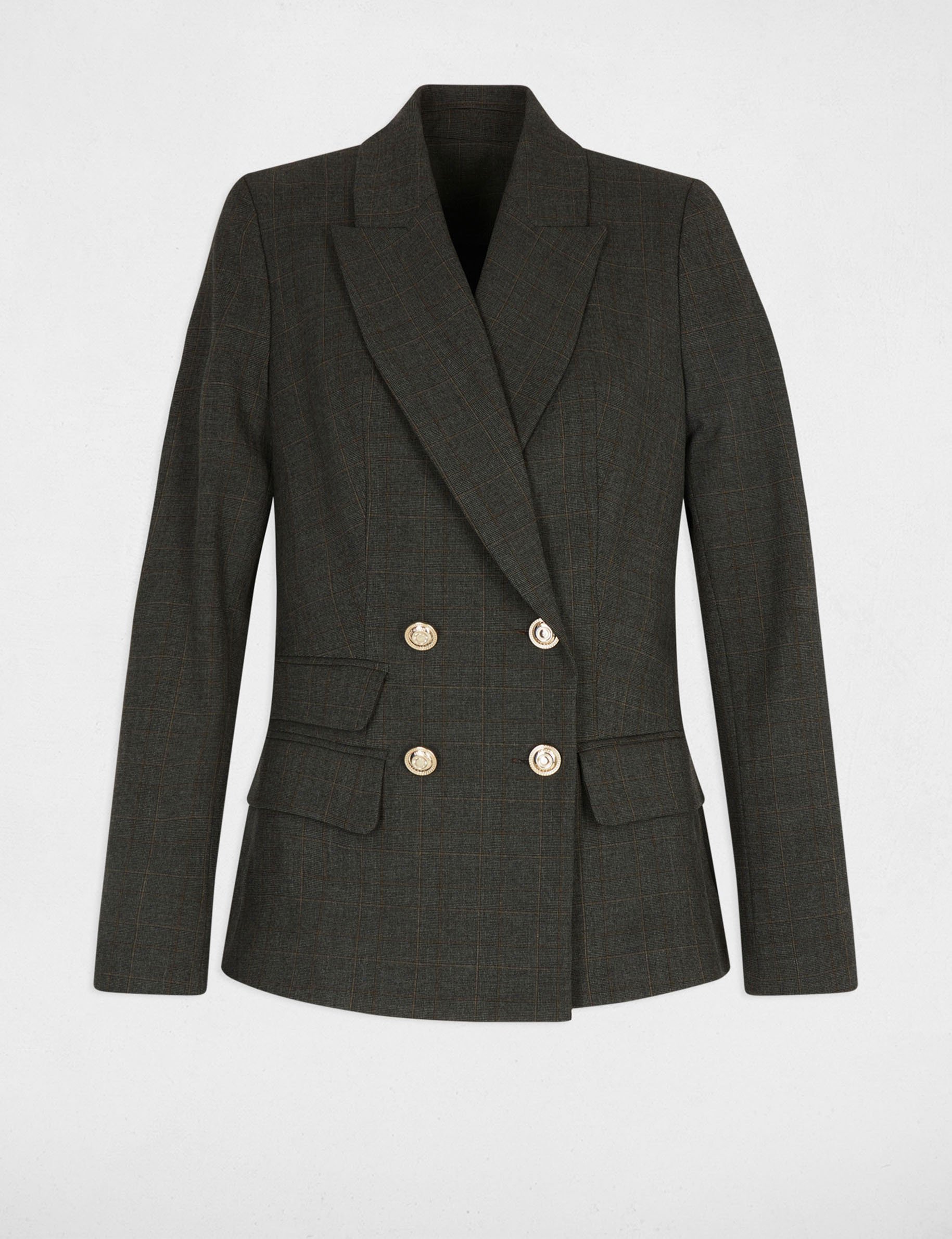blazer droit a carreaux gris moyen femme Blazer droit à carreaux gris moyen femme