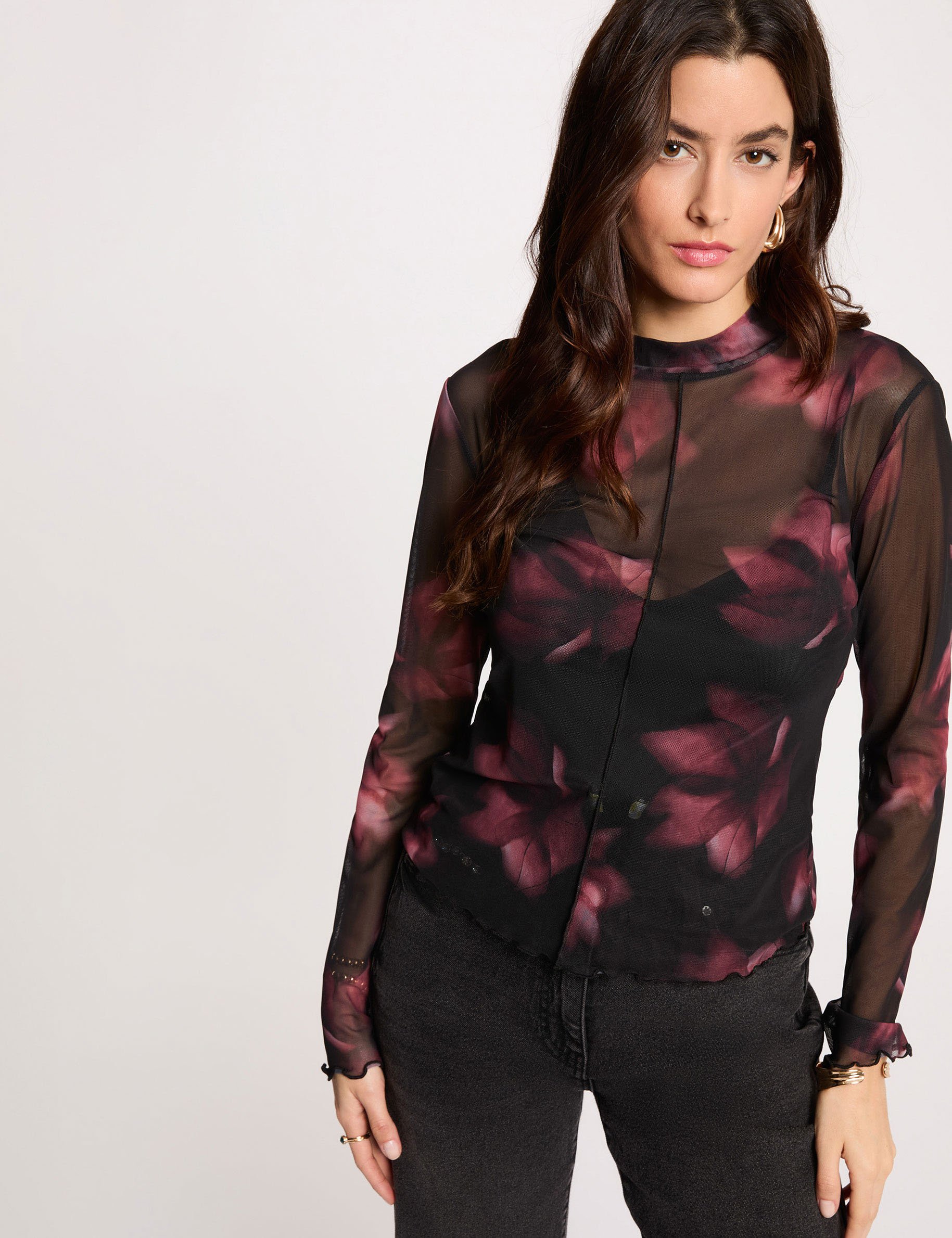 T-shirt cintr&eacute; manches longues multicolore femme