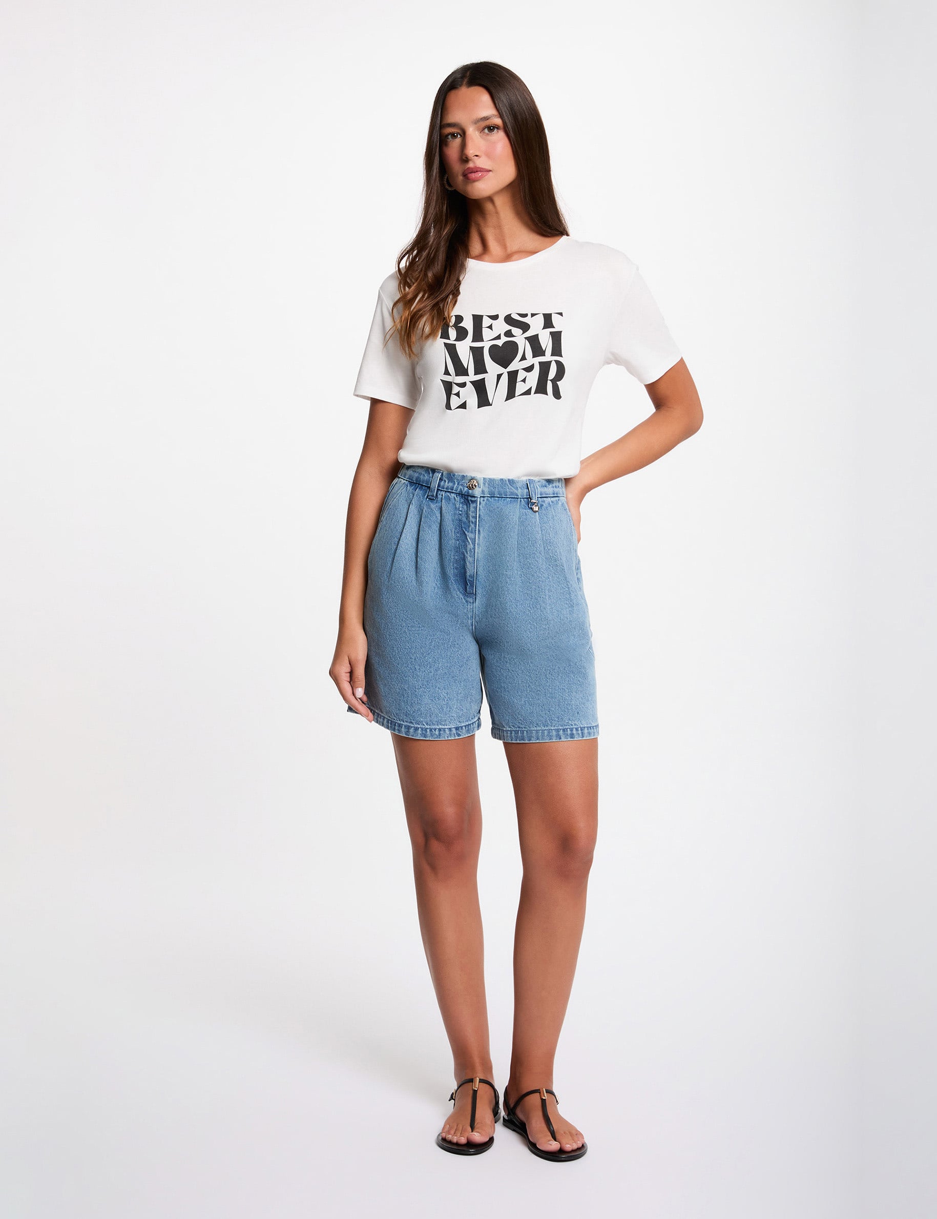 T-shirt col rond manches courtes blanc femme