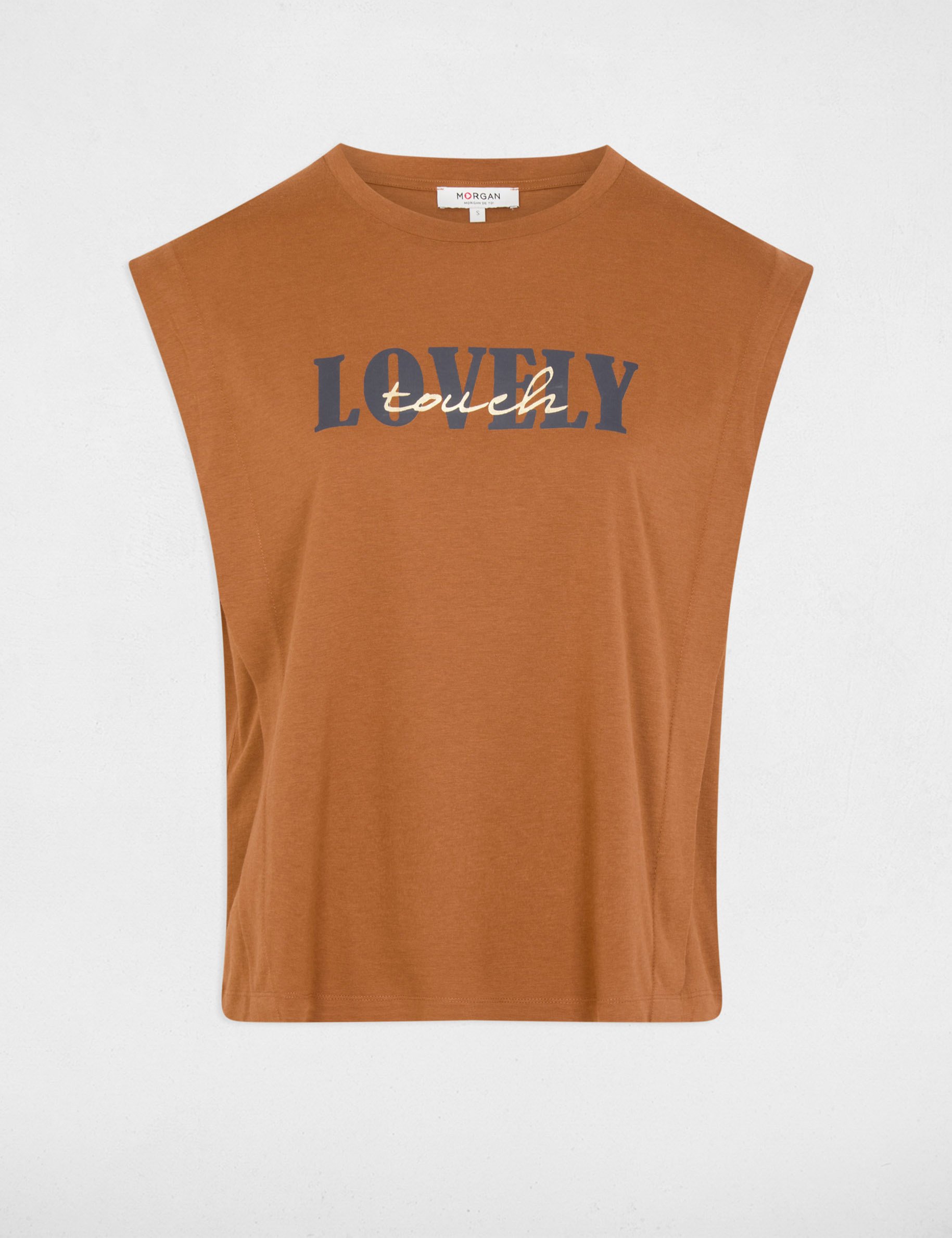 Recht T-shirt met ronde hals camel vrouw