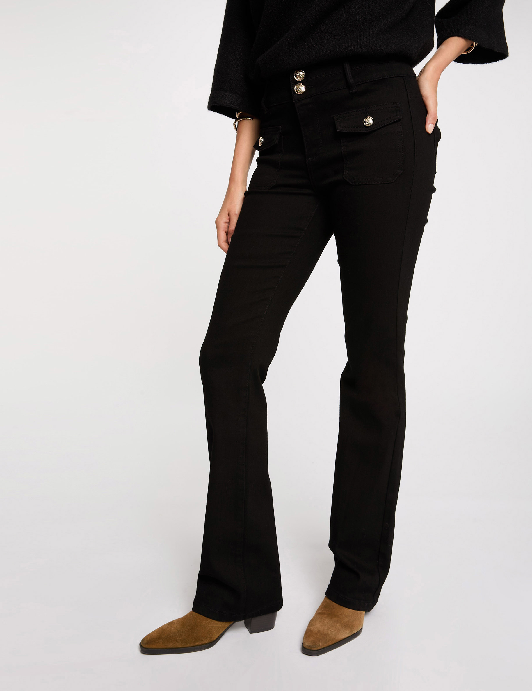 bootcut jeans met klepzakken zwart vrouw Bootcut jeans met klepzakken zwart vrouw