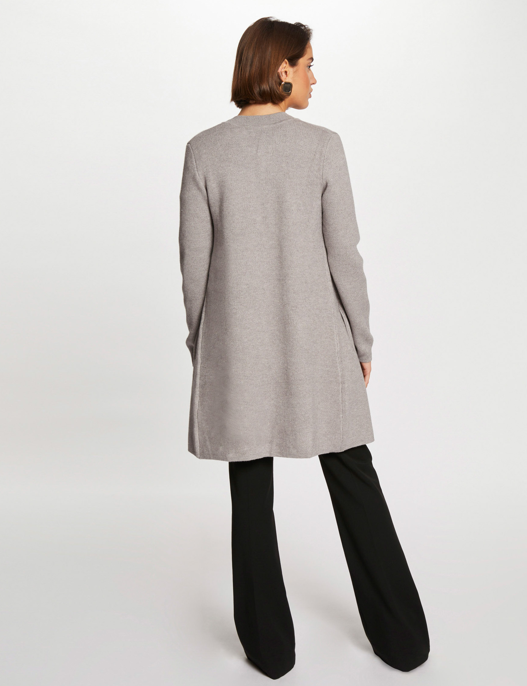 Gilet droit &agrave; col crant&eacute; gris clair femme