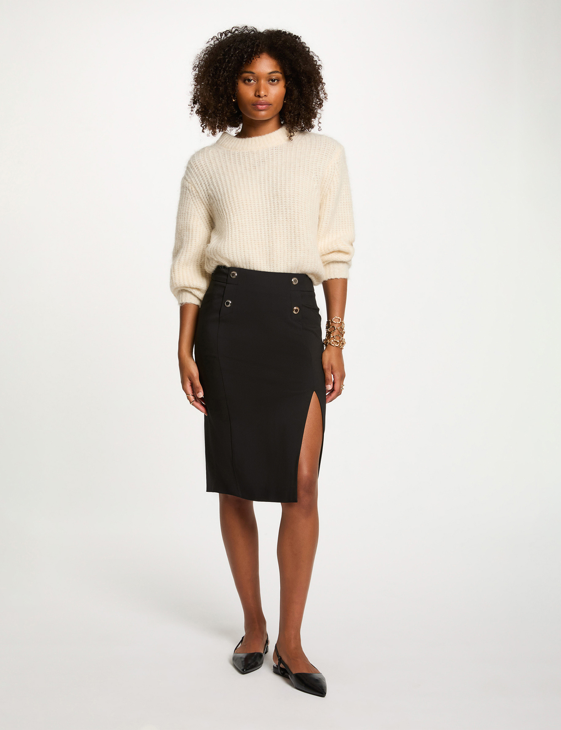 Jupe crayon fendue noir femme