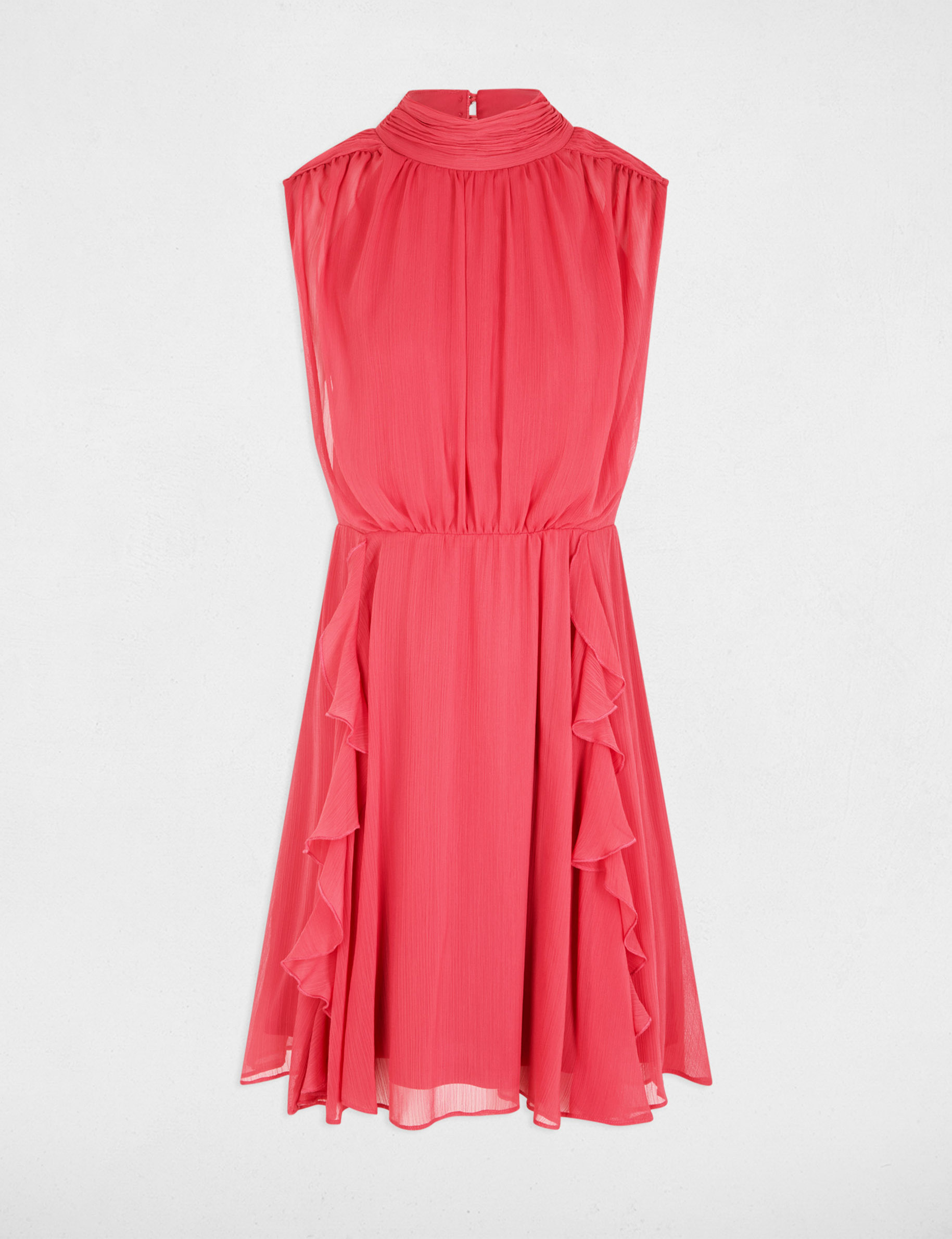 Korte jurk met hoge kraag oud roze vrouw