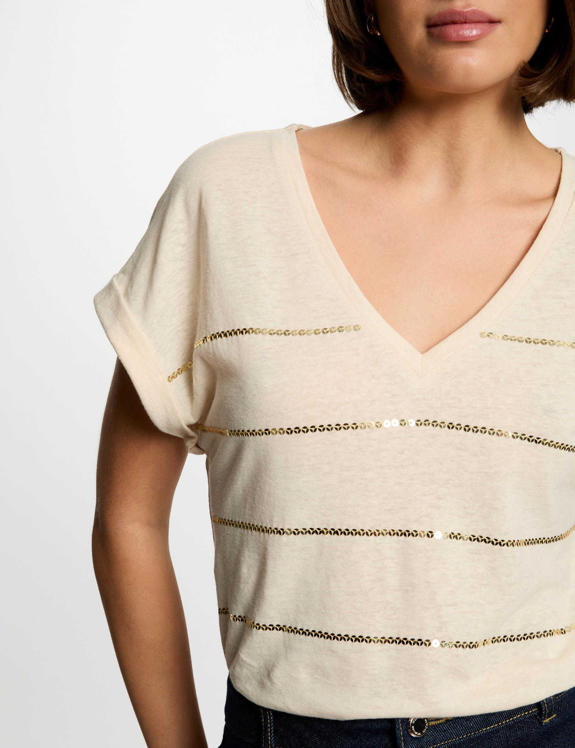 t shirt manches courtes creme femme T-shirt manches courtes creme femme