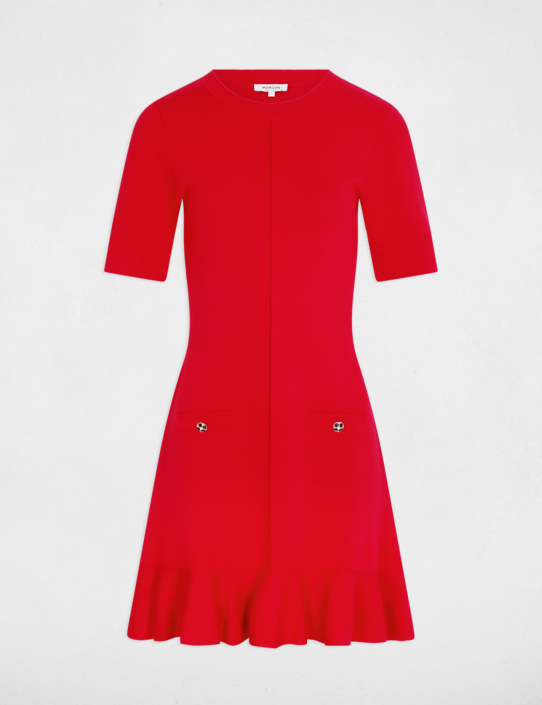 Robe tricot courte cintr&eacute;e rouge femme