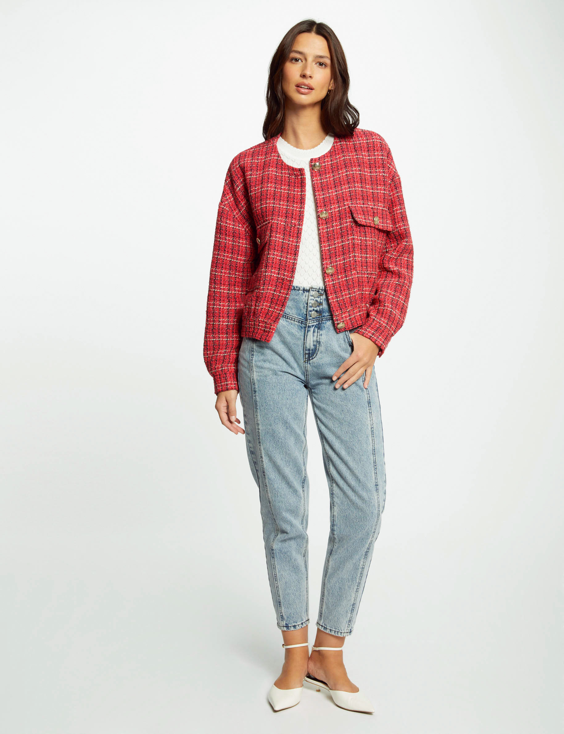 Blouson court tweed multico femme