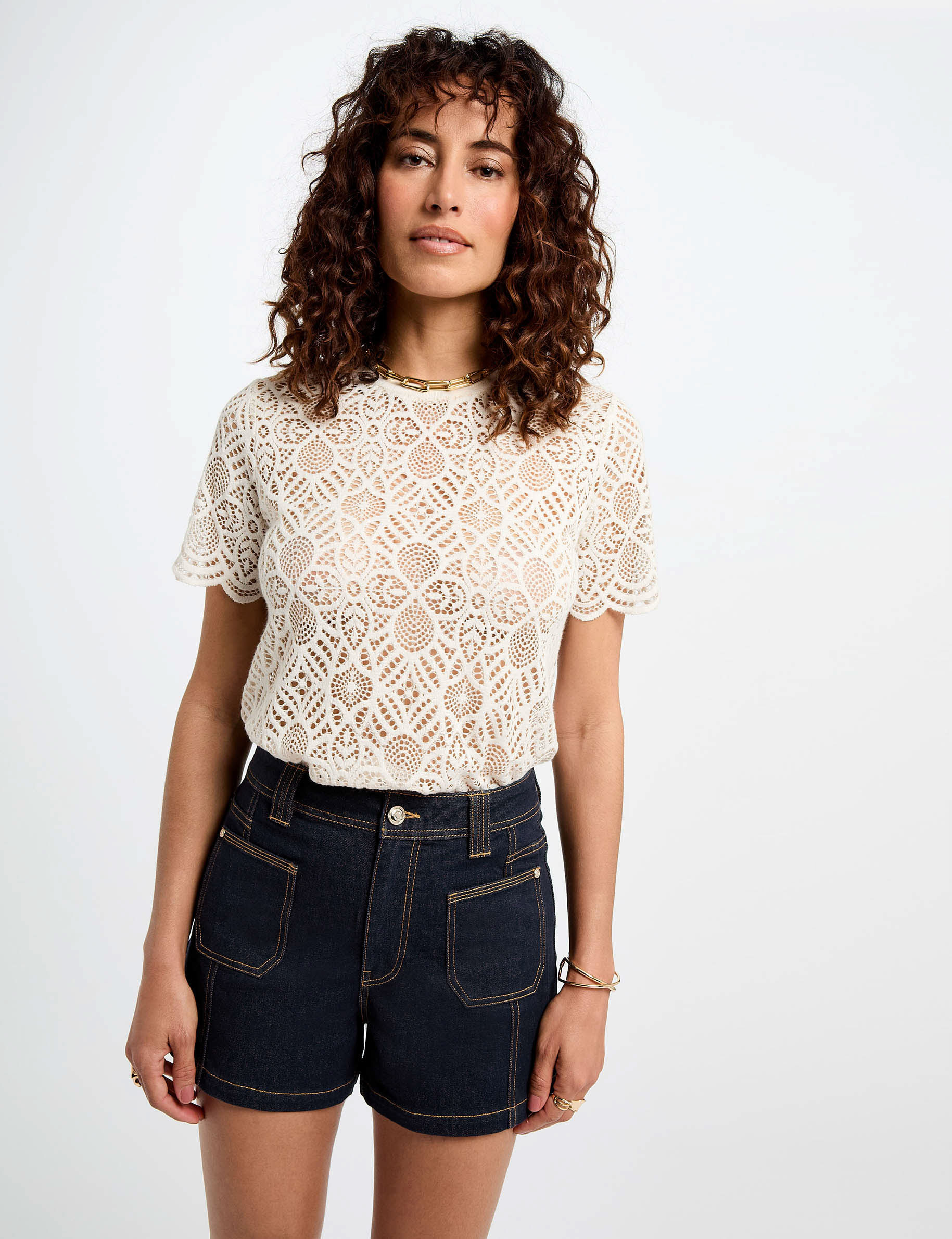 denim shorts met hoge taille ruw denim vrouw Denim shorts met hoge taille ruw denim vrouw