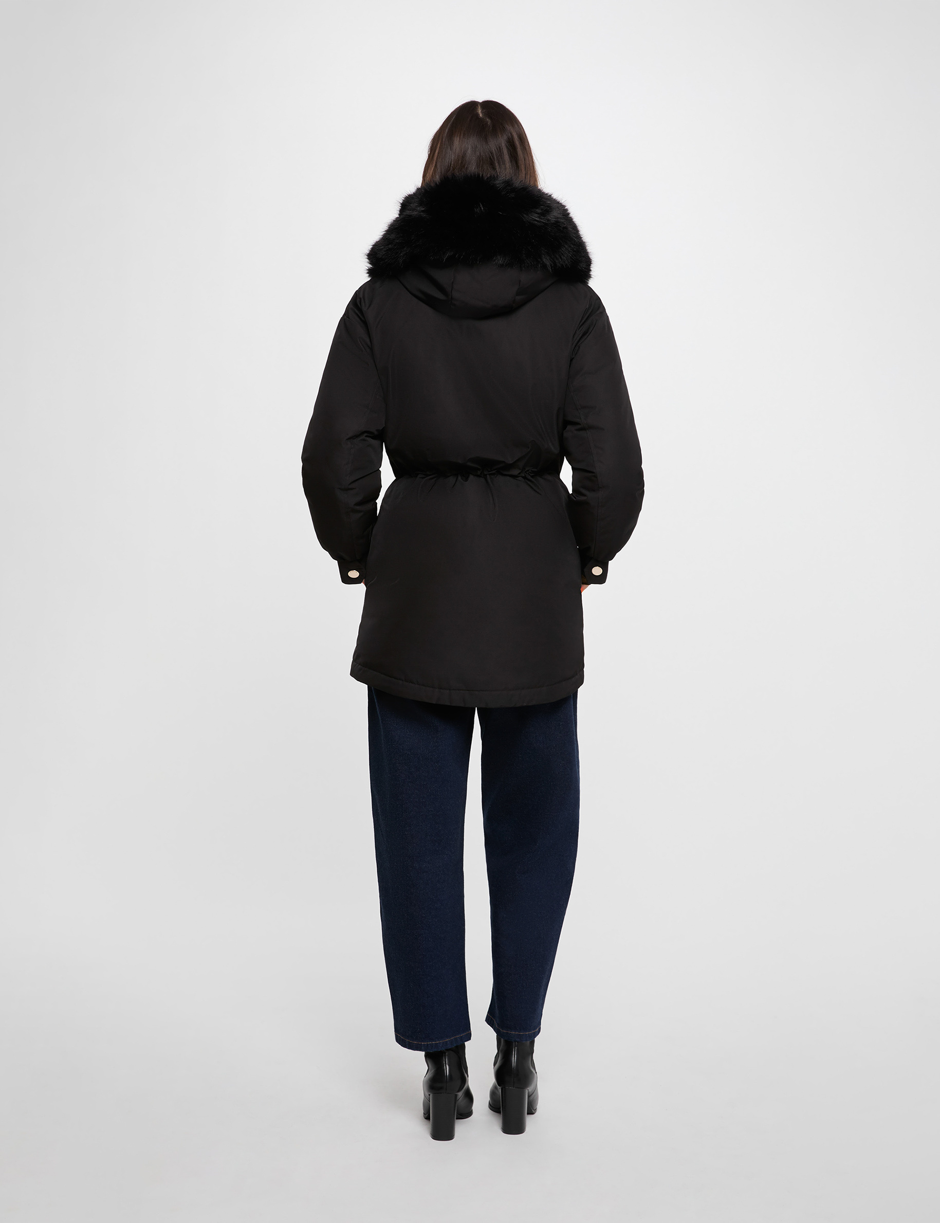 Parka col fourrure noir femme