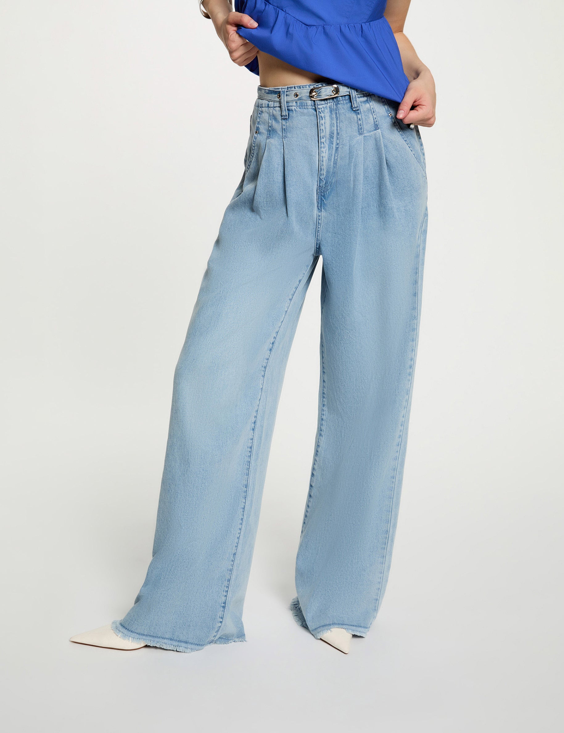 Jean large taille haute denim bleach femme