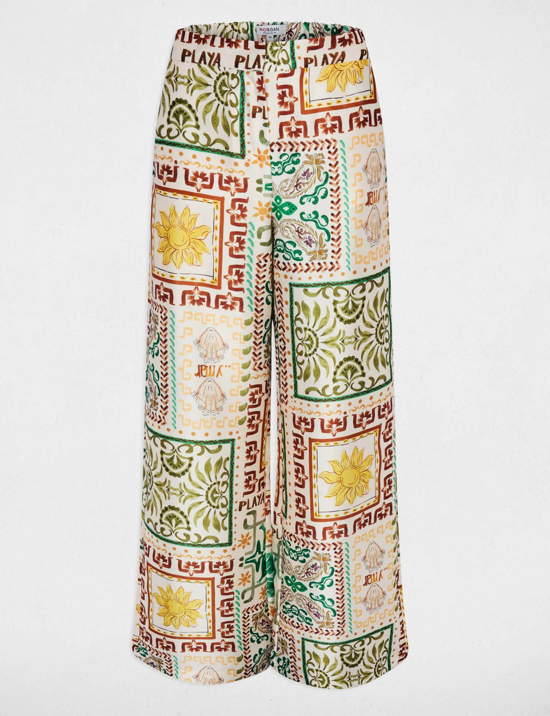 Pantalon large taille haute multicolore femme