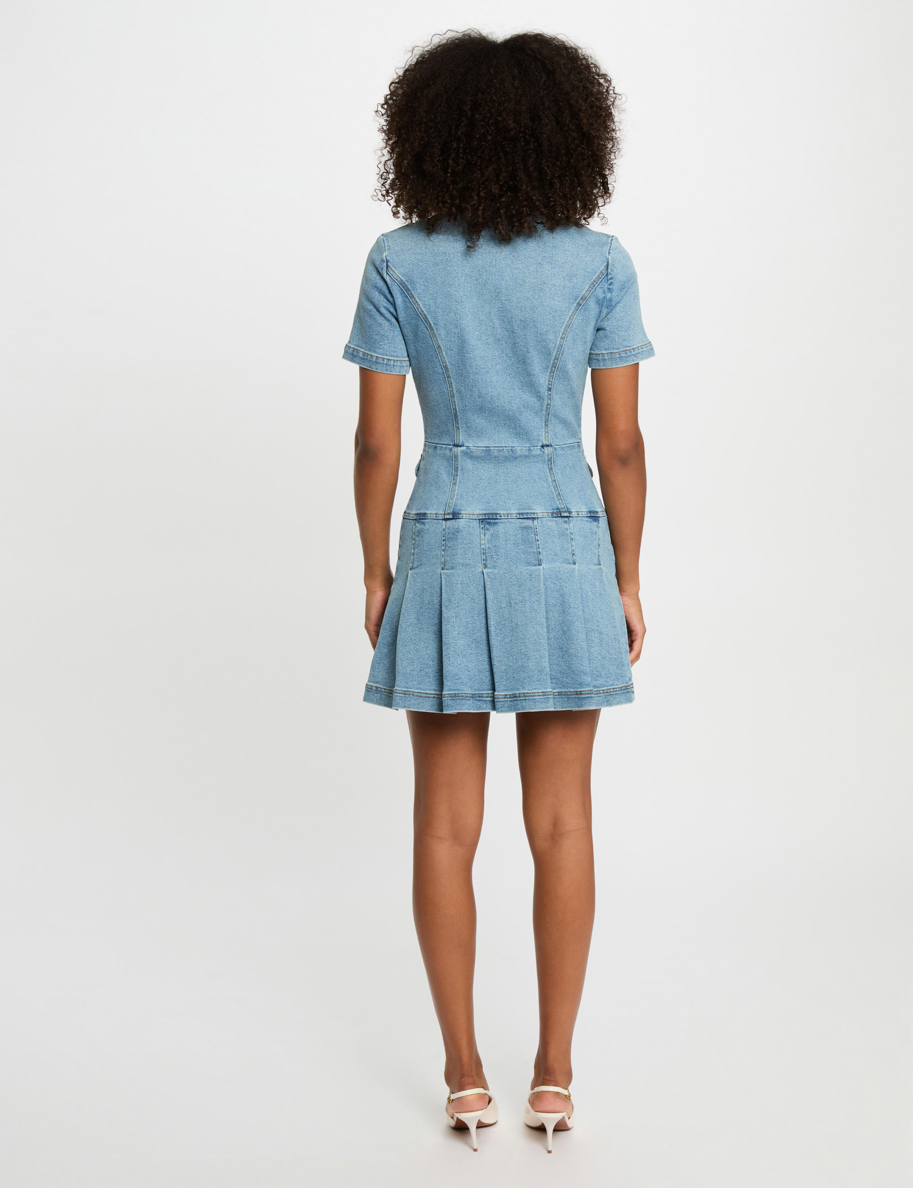 robe courte trapeze en jean denim stone femme Robe courte trapèze en jean denim stone femme
