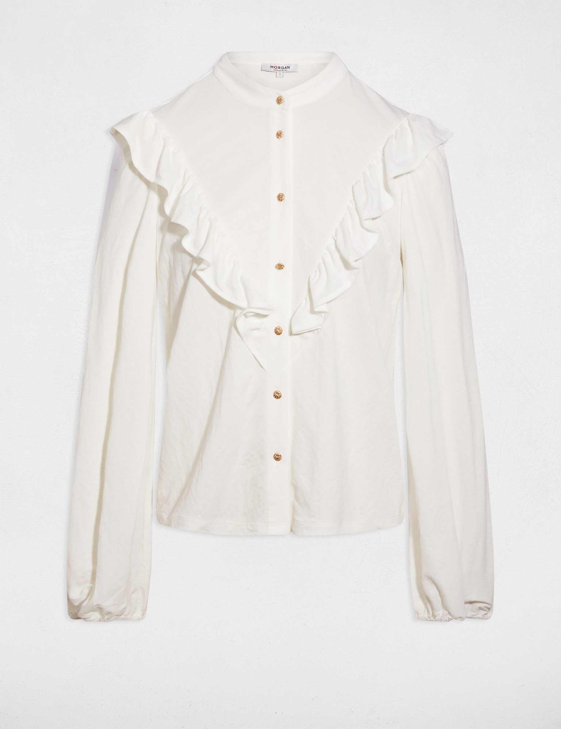 geplooid shirt met knopen helder wit vrouw Geplooid shirt met knopen helder wit vrouw