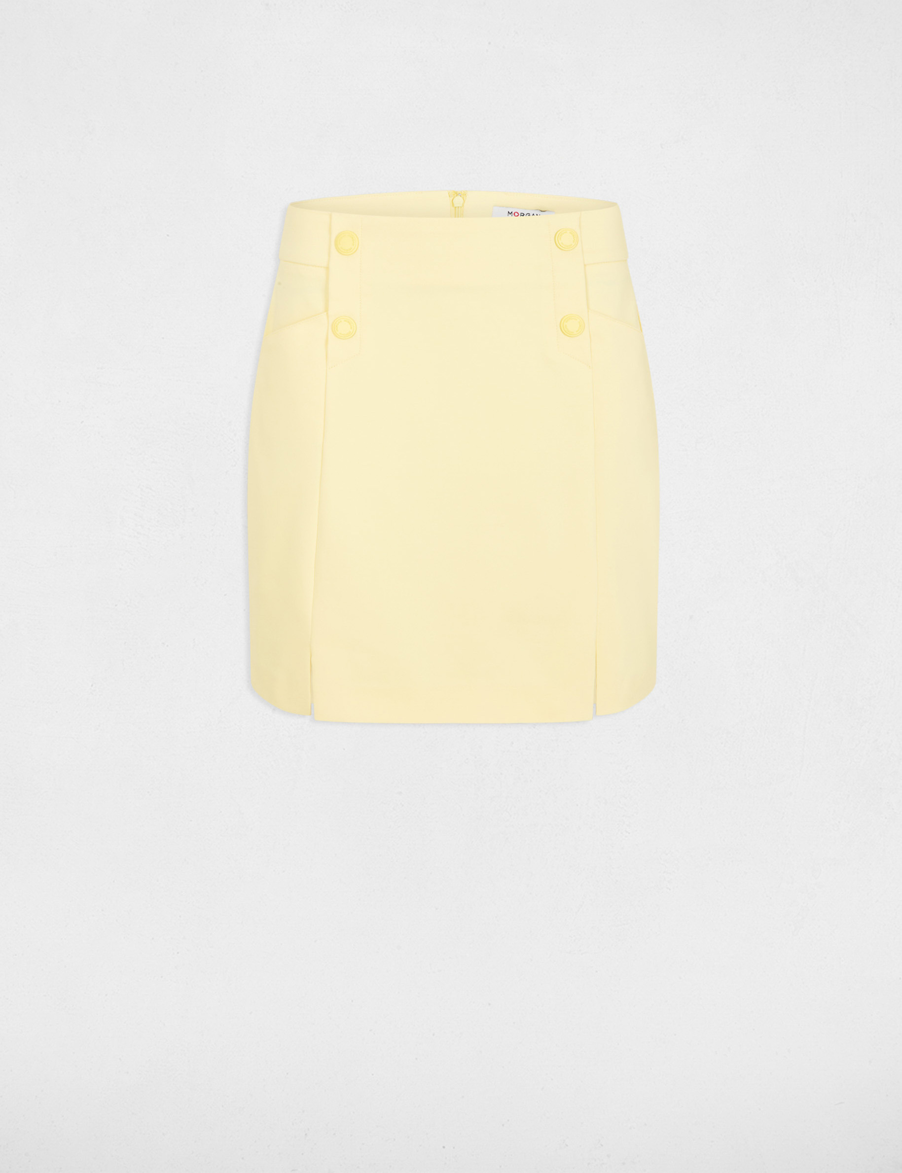 Jupe courte &agrave; boutons jaune clair femme