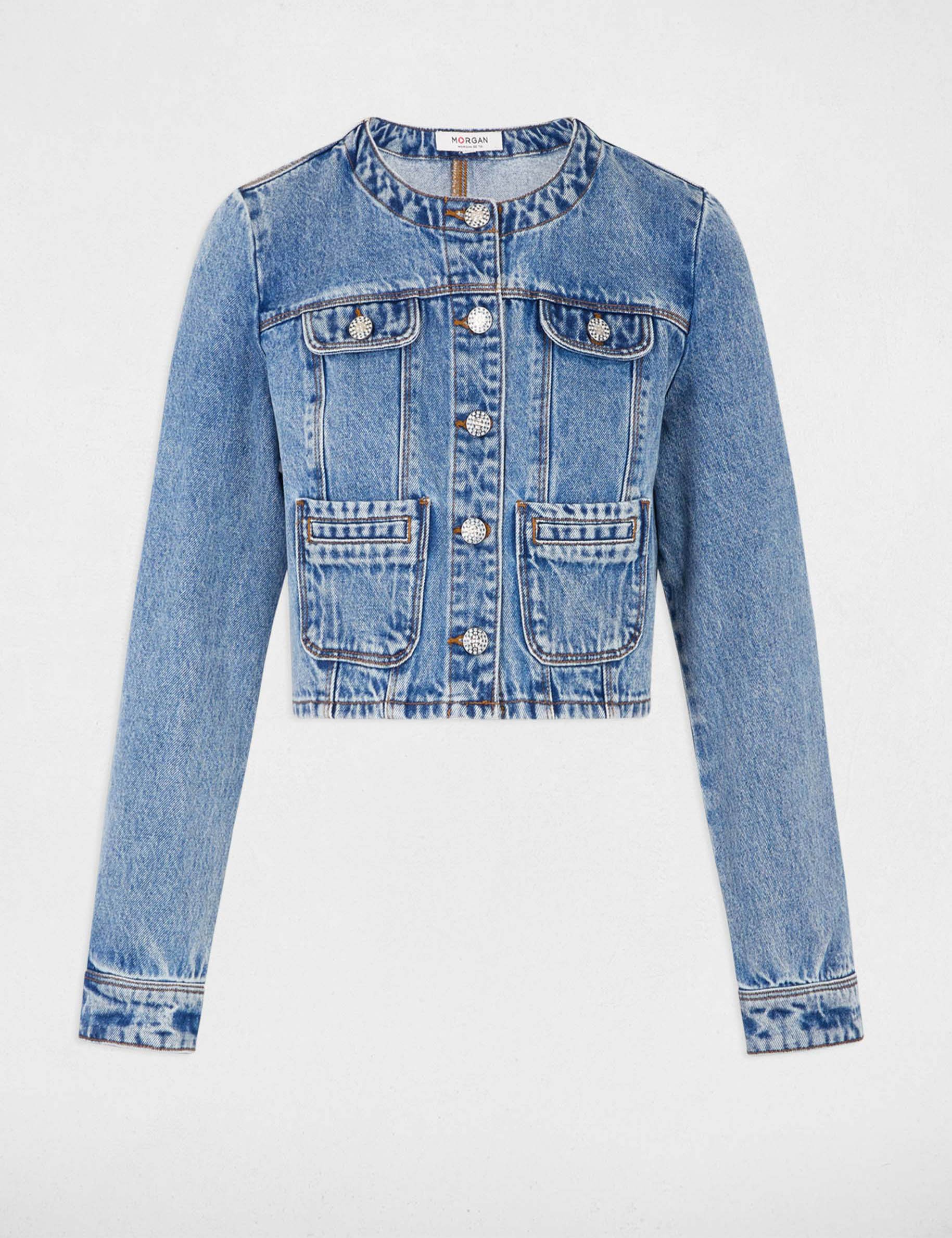 Korte spijkerjas dubbel stone washed denim vrouw