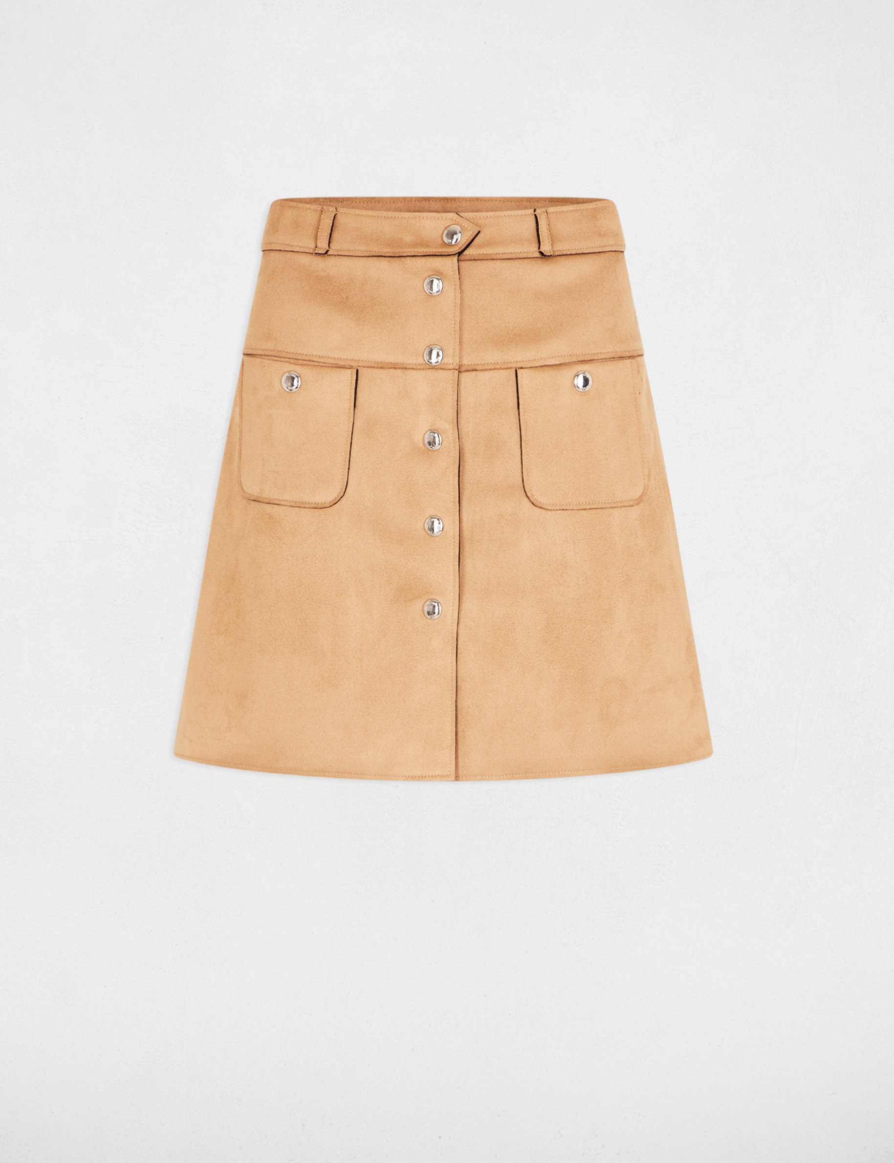 korte rechte rok van suede camel vrouw Korte rechte rok van suède camel vrouw
