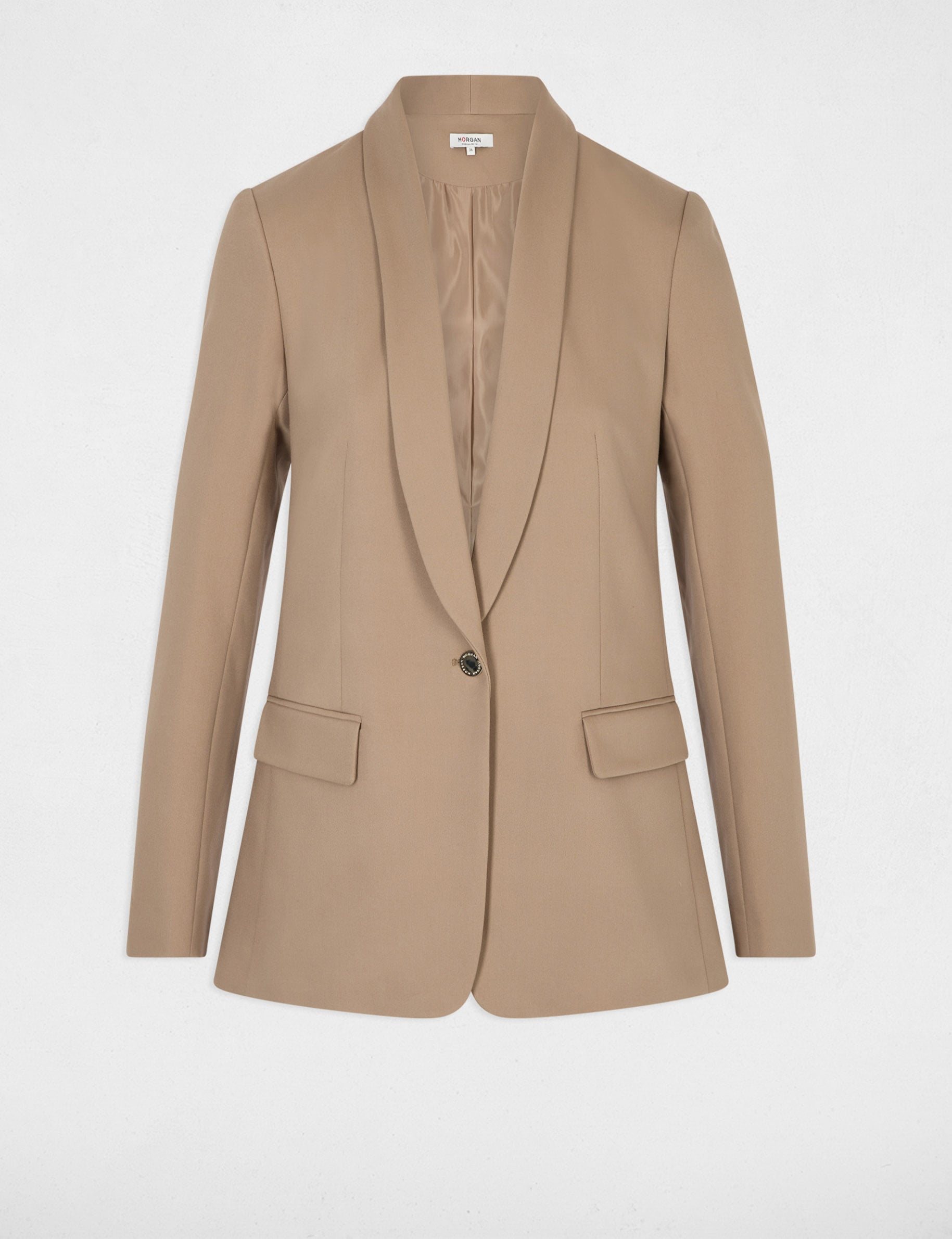 Korte jas met sjaalkraag taupe vrouw