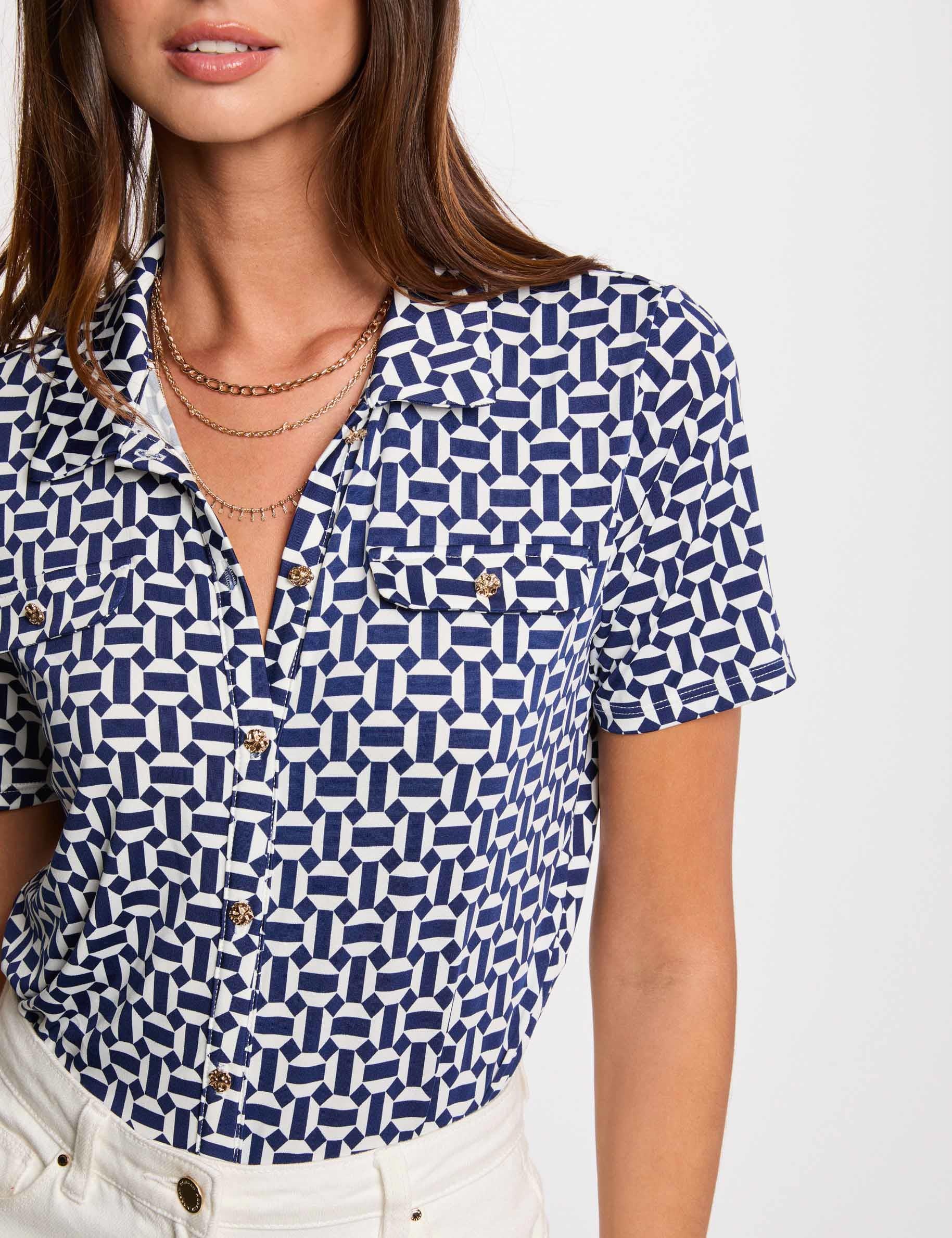 blouse met korte mouwen helder wit vrouw Blouse met korte mouwen helder wit vrouw