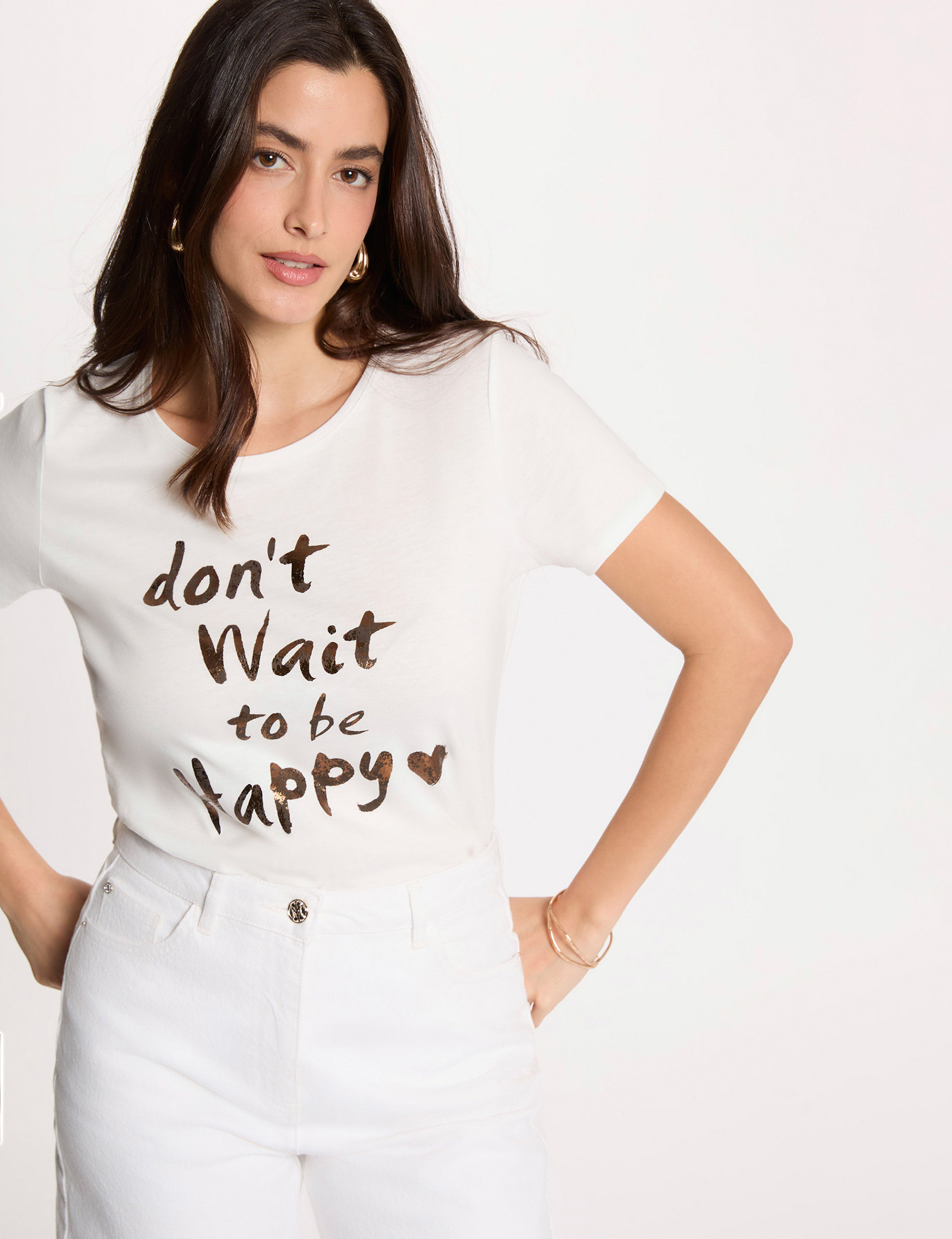 T-shirt col rond manches courtes blanc femme