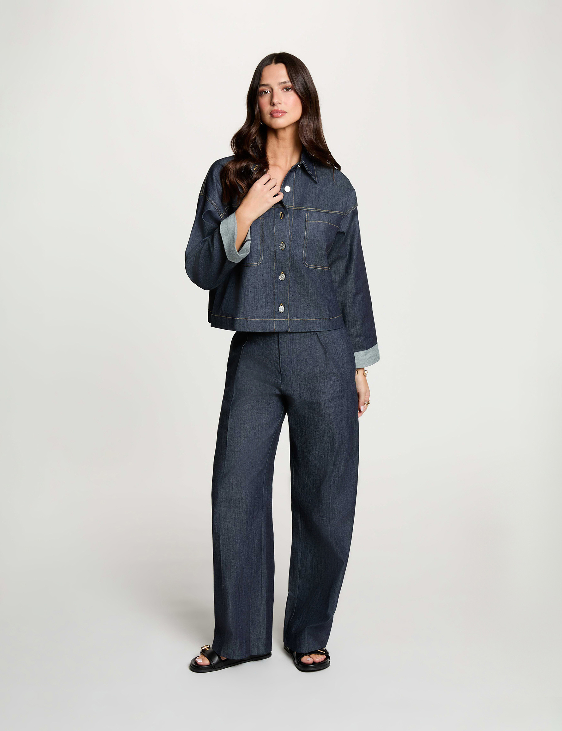 Veste jean cropped denim brut femme