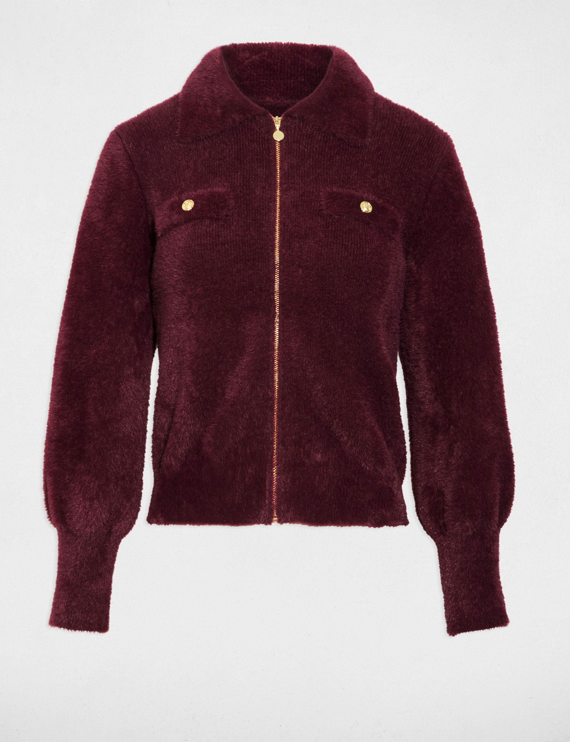 Vest met lange mouwen en reverskraag pruim vrouw