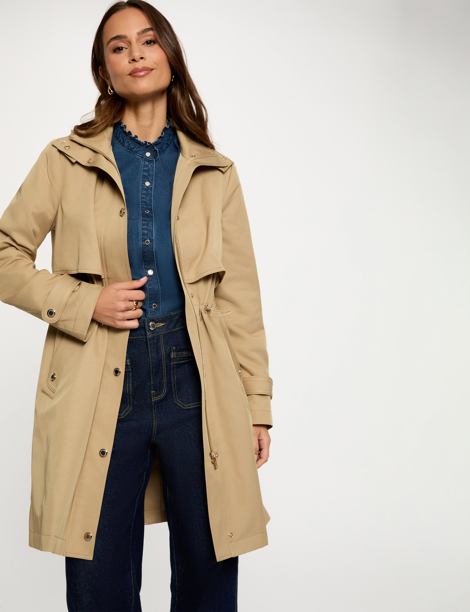 Parka longue col montant beige femme