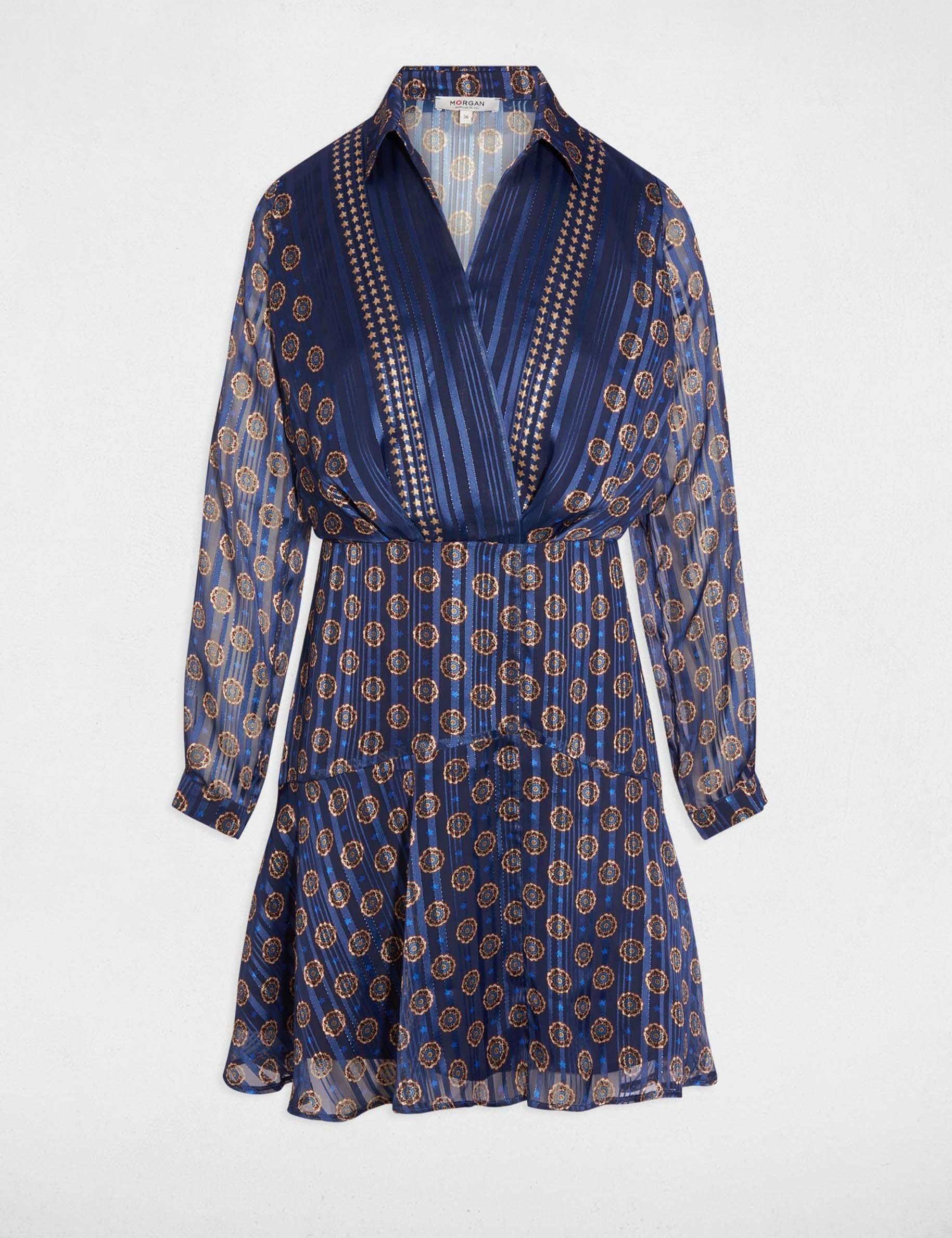 vloeiende jurk met v hals meerkleurig vrouw Vloeiende jurk met V-hals meerkleurig vrouw